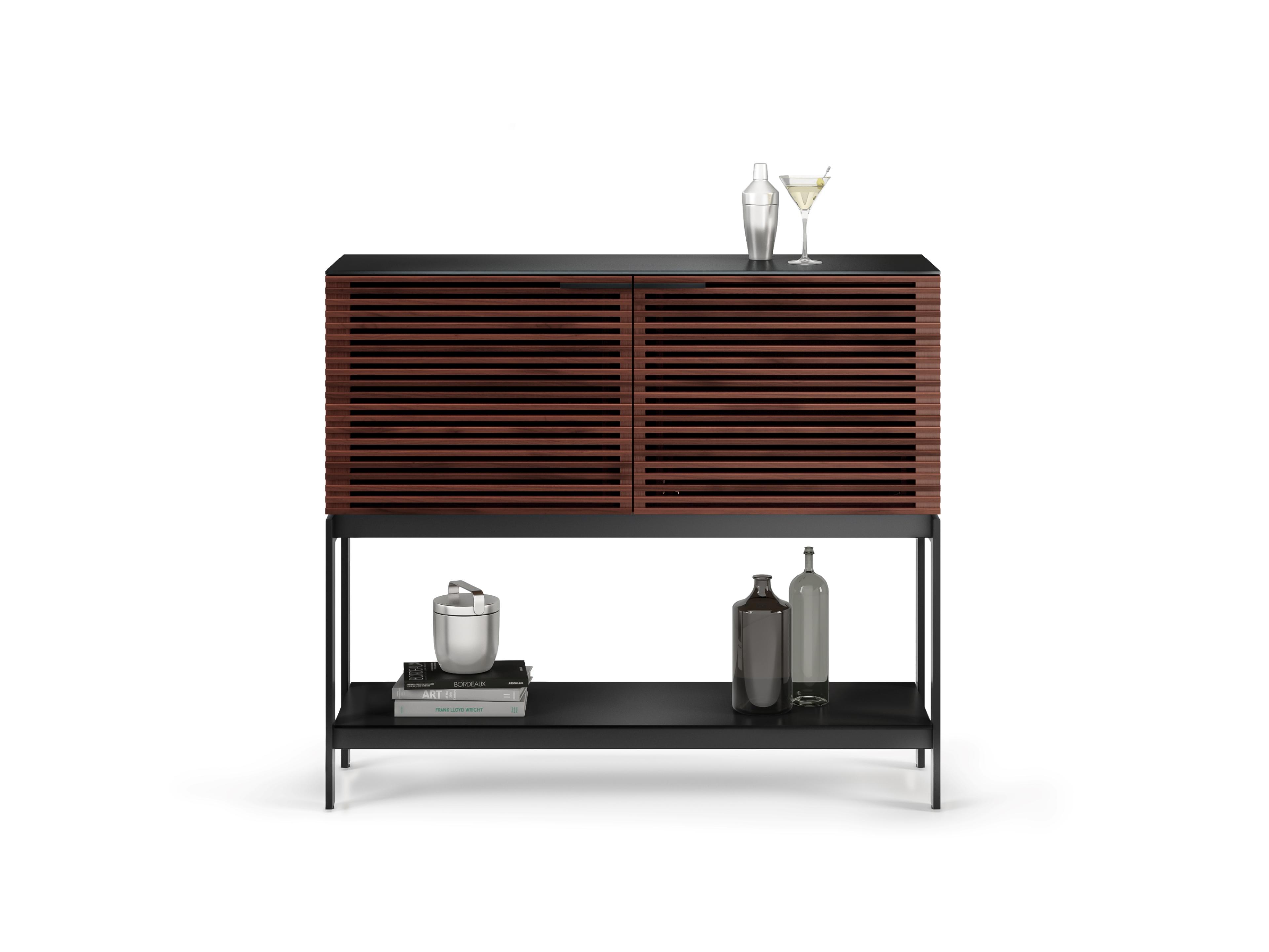 BDI Corridor Bar Brown Solid Wood Chocolate Stained Walnut Black Wine Cabinet