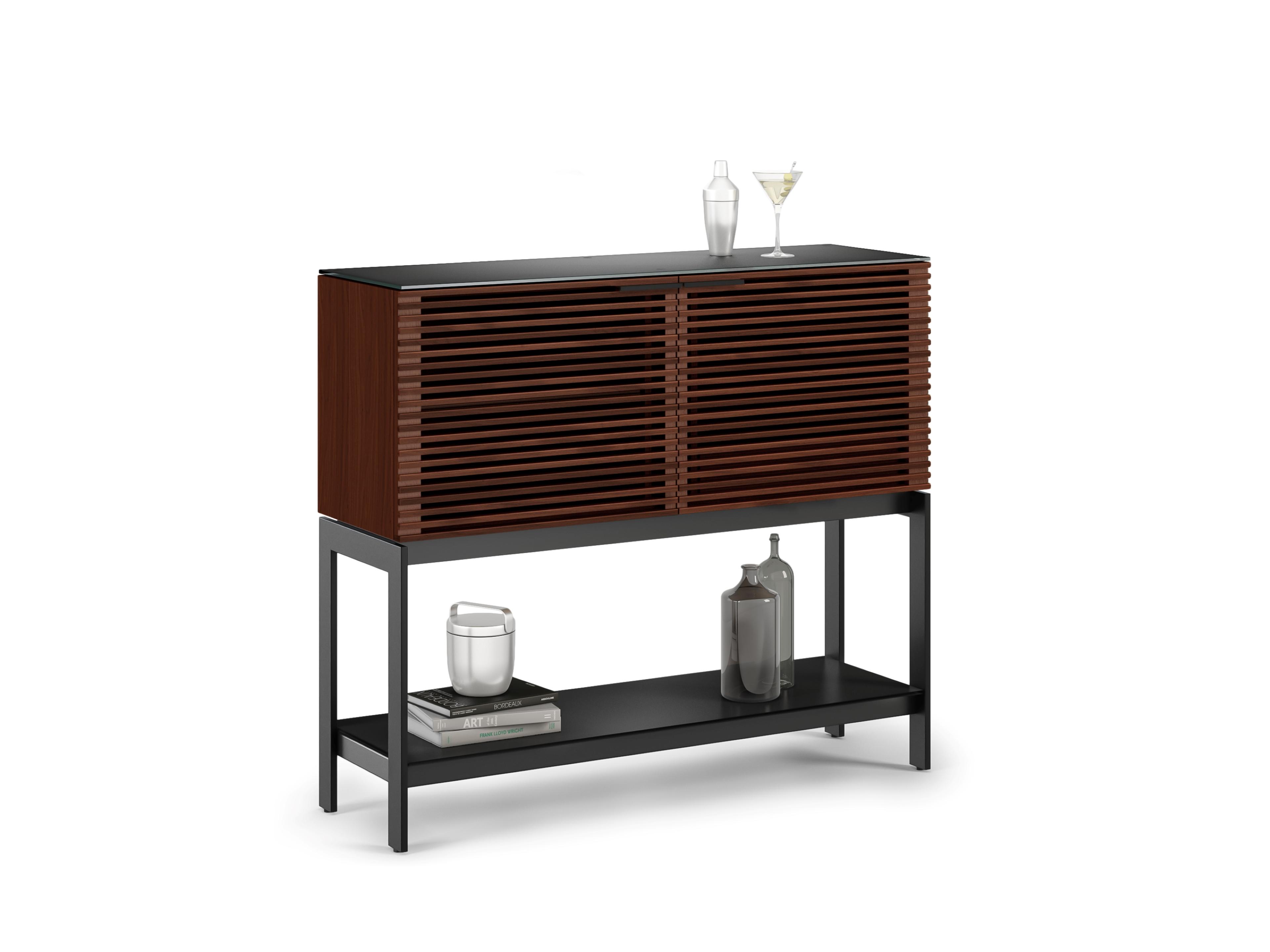 BDI Corridor Bar Brown Solid Wood Chocolate Stained Walnut Black Wine Cabinet