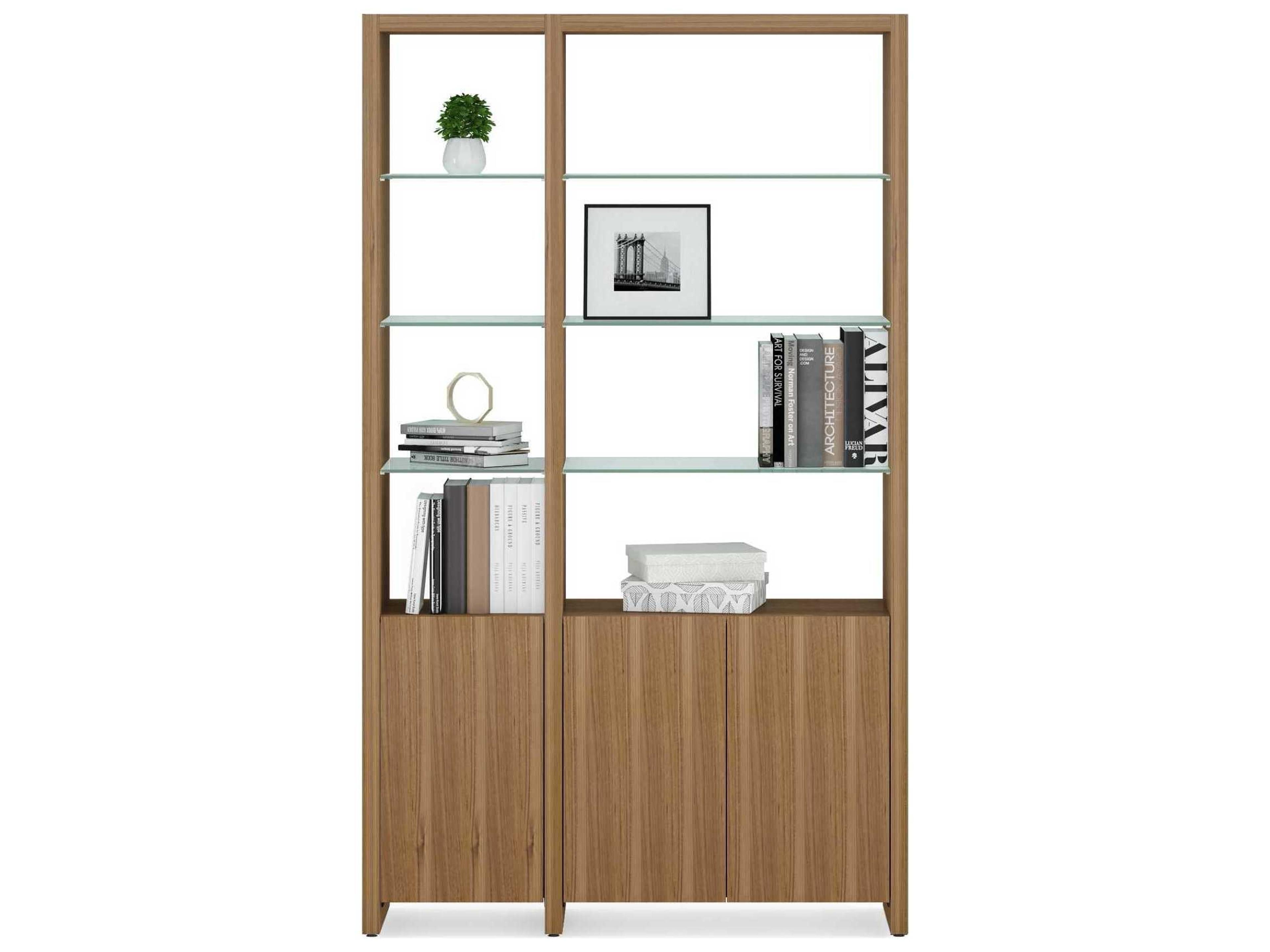 Linea 50-Inch Shelving System with Enclosed Storage in Natural Walnut