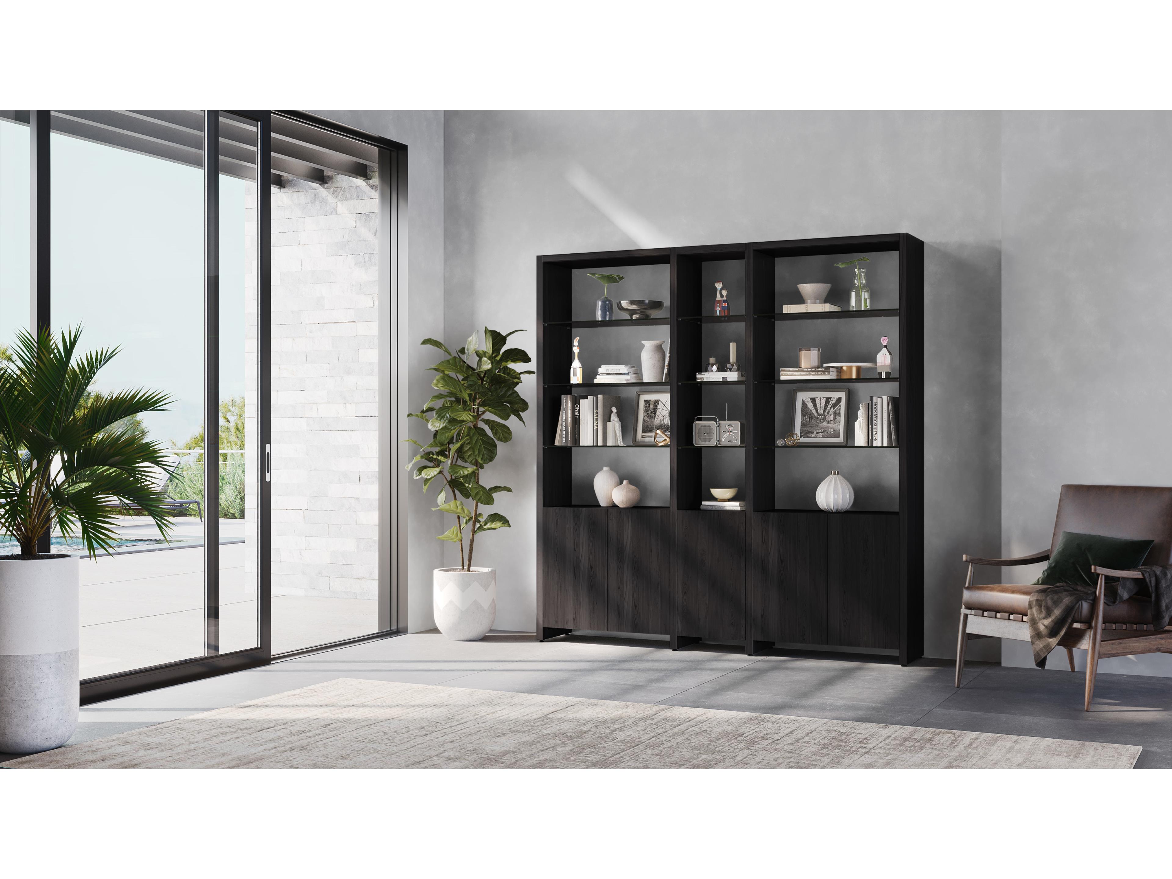 BDI Linea Charcoal Stained Ash Clear Bookcase