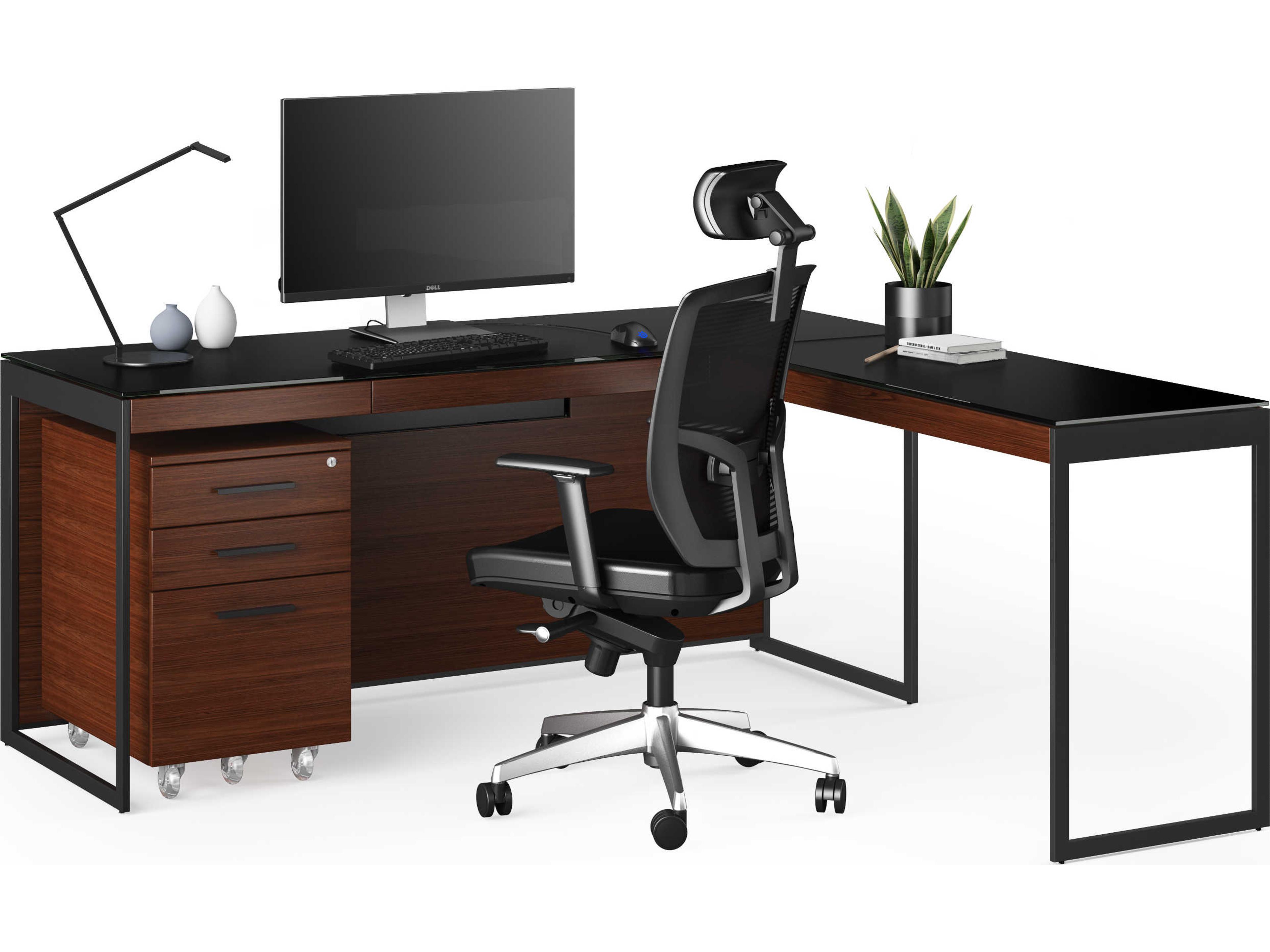 BDI Sequel-20 Chocolate Stained Walnut / Black Return Desk