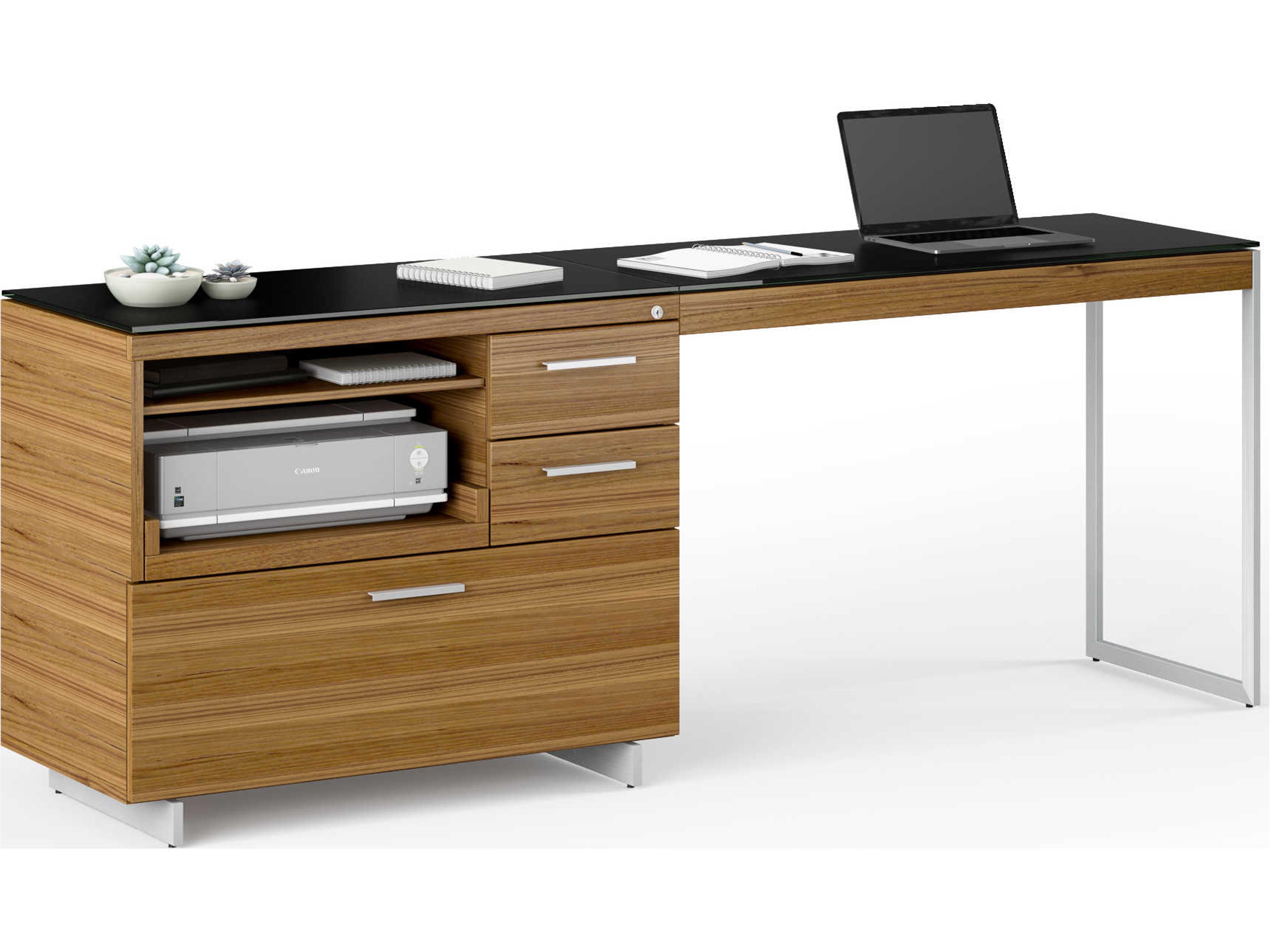 BDI Sequel Black, Natural Walnut & Satin Nickel Return Desk