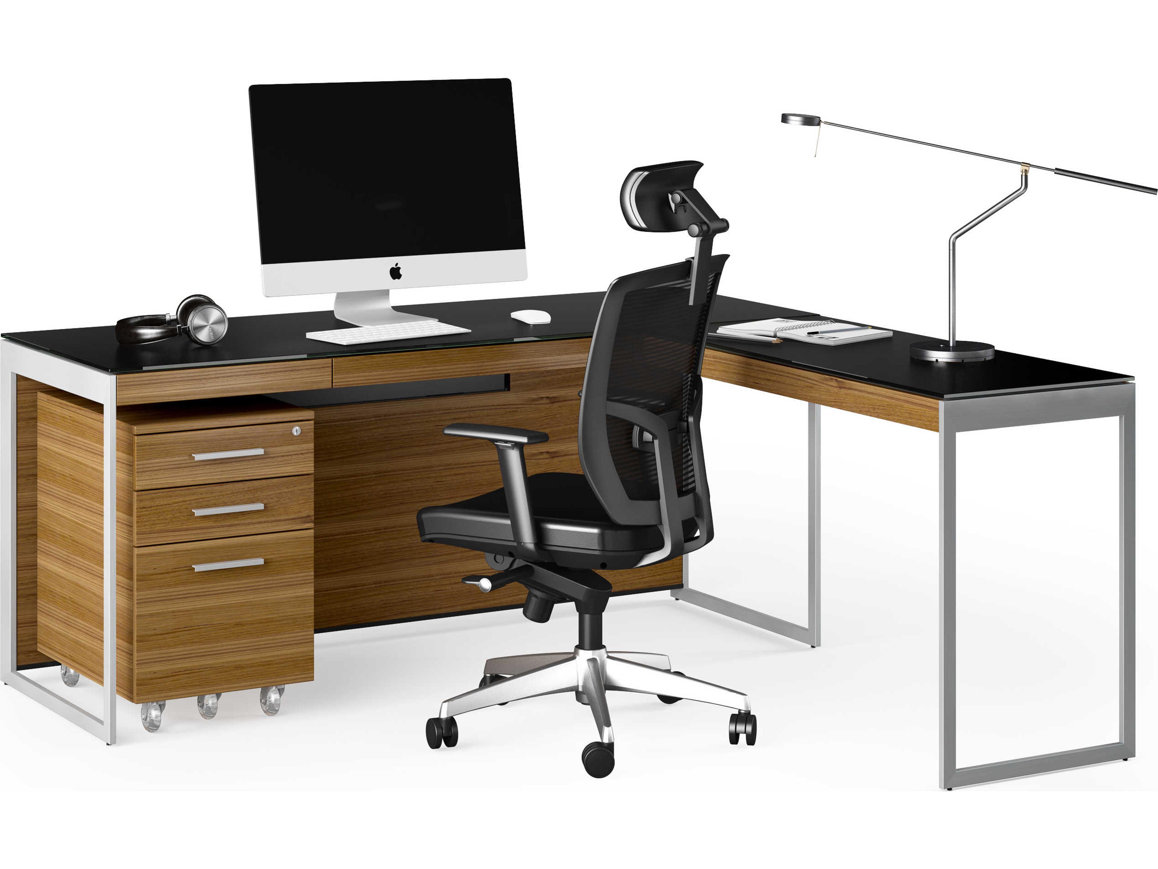 BDI Sequel Black, Natural Walnut & Satin Nickel Return Desk