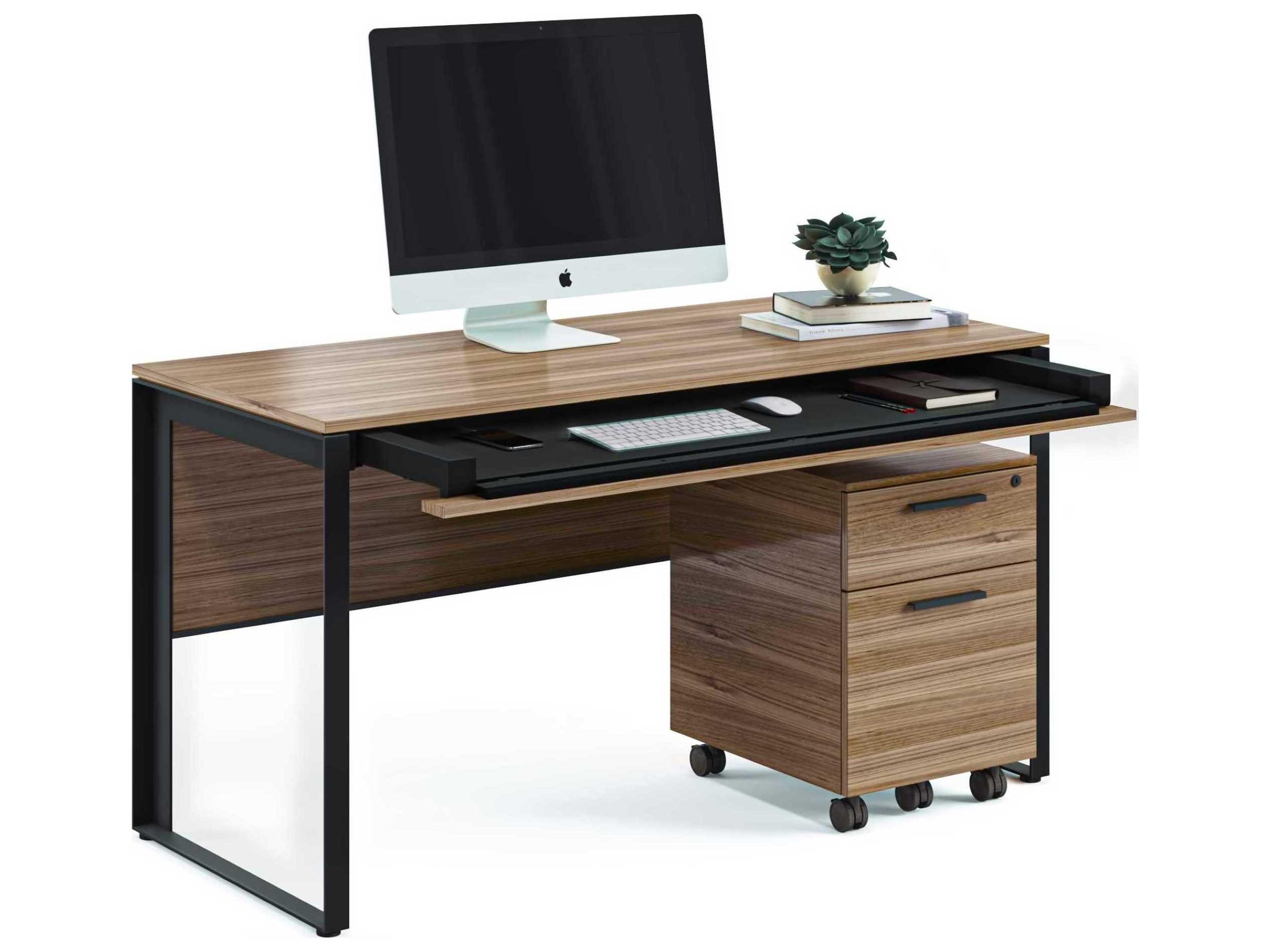 BDI Linea Office Natural Walnut Black Wood Computer Desk