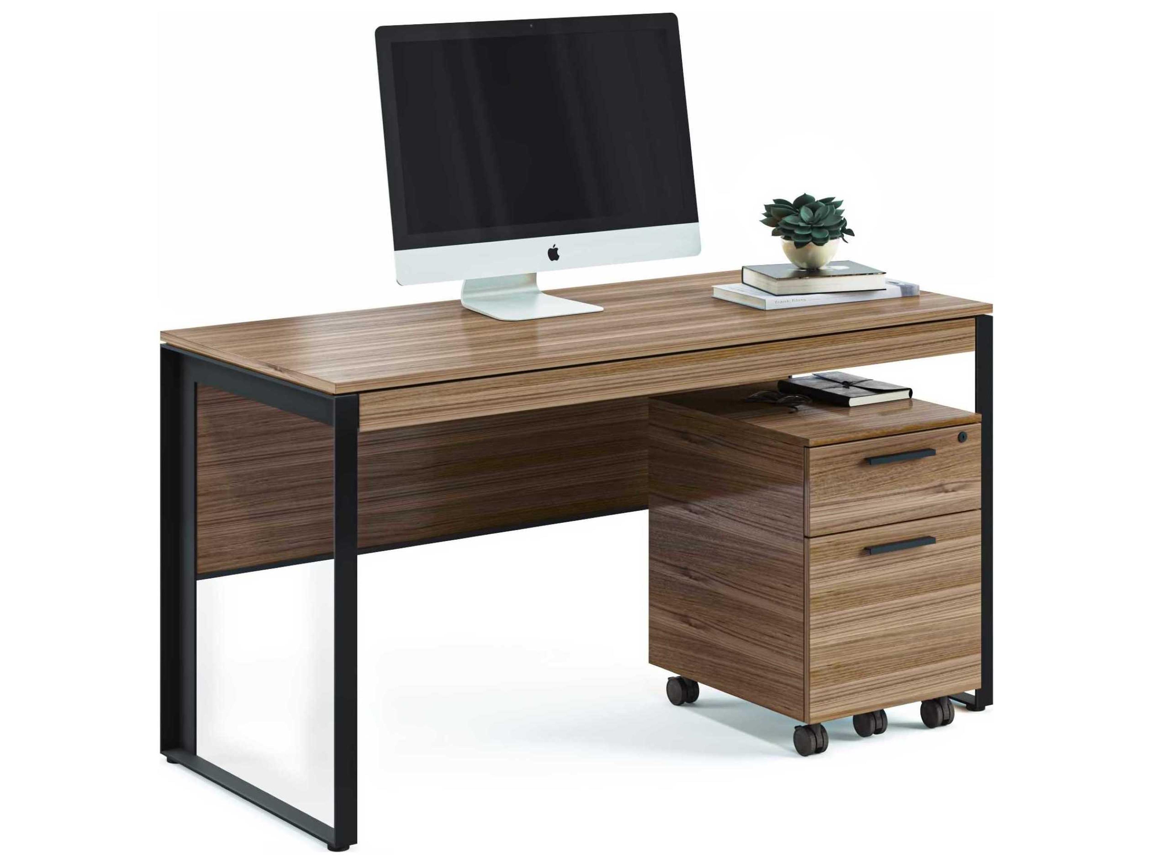 BDI Linea Office Natural Walnut Black Wood Computer Desk