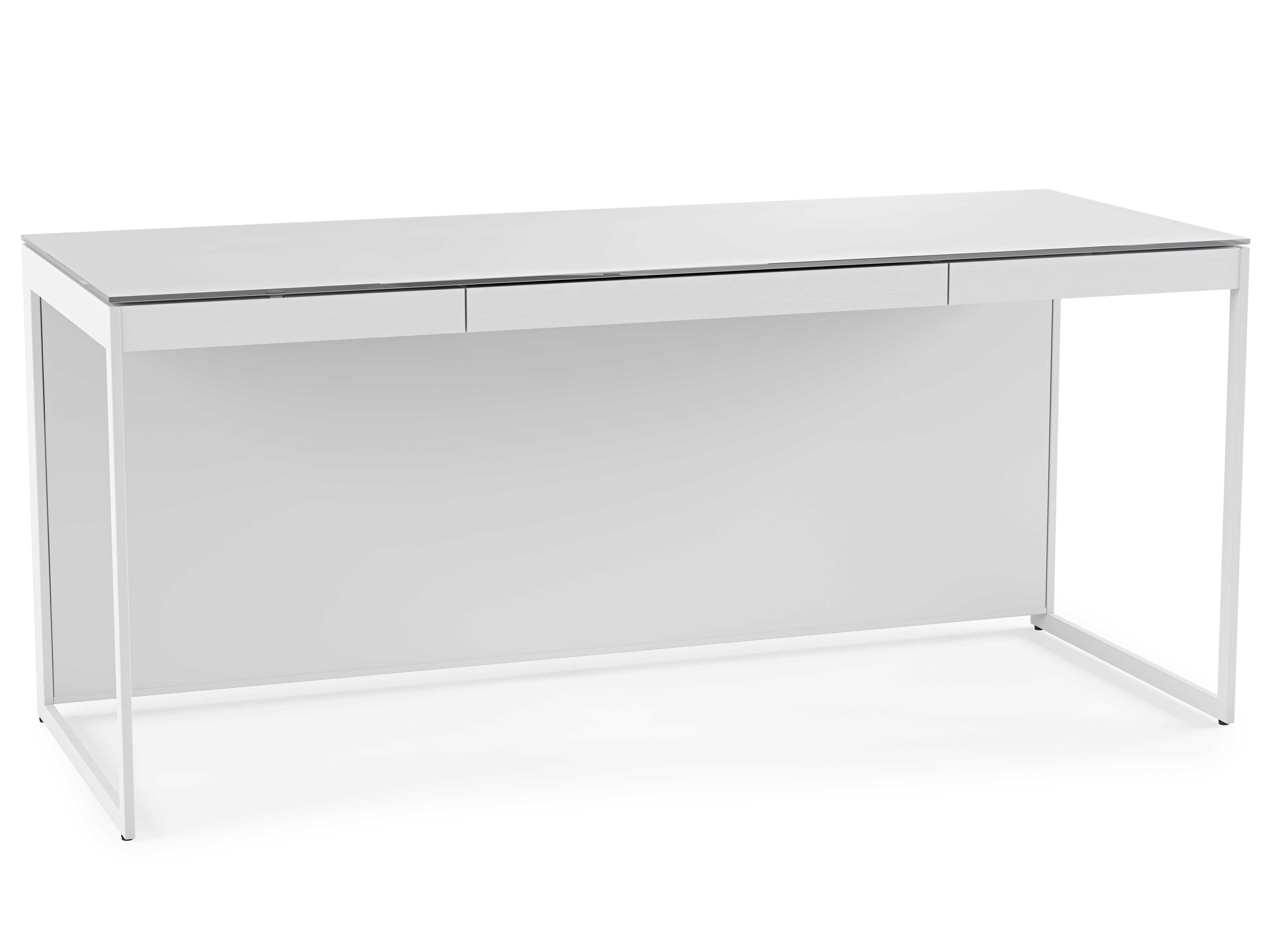 Centro Computer Desk Satin White Grey Etched Glass