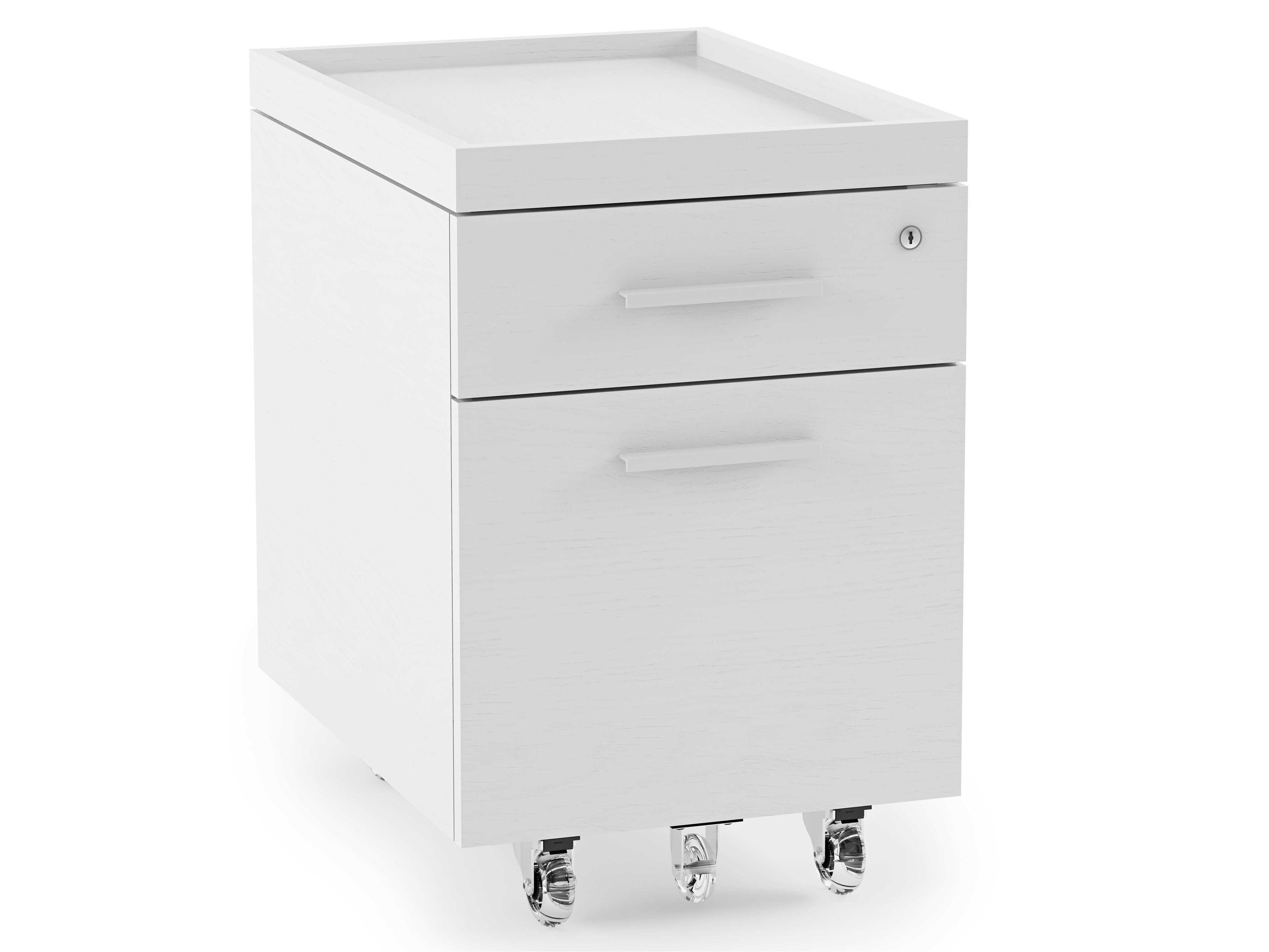 Centro Mobile File Pedestal Satin White Locking Wheels