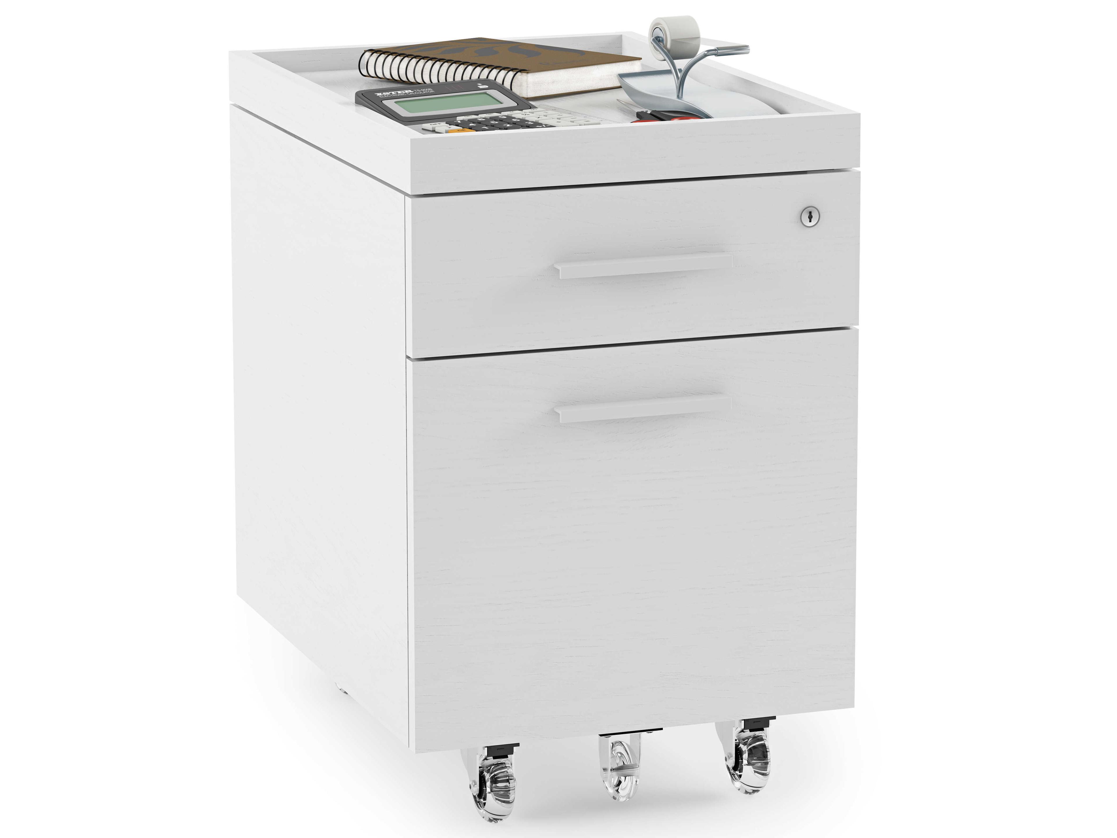 BDI Centro Satin White & Grey Etched Glass File Cabinet