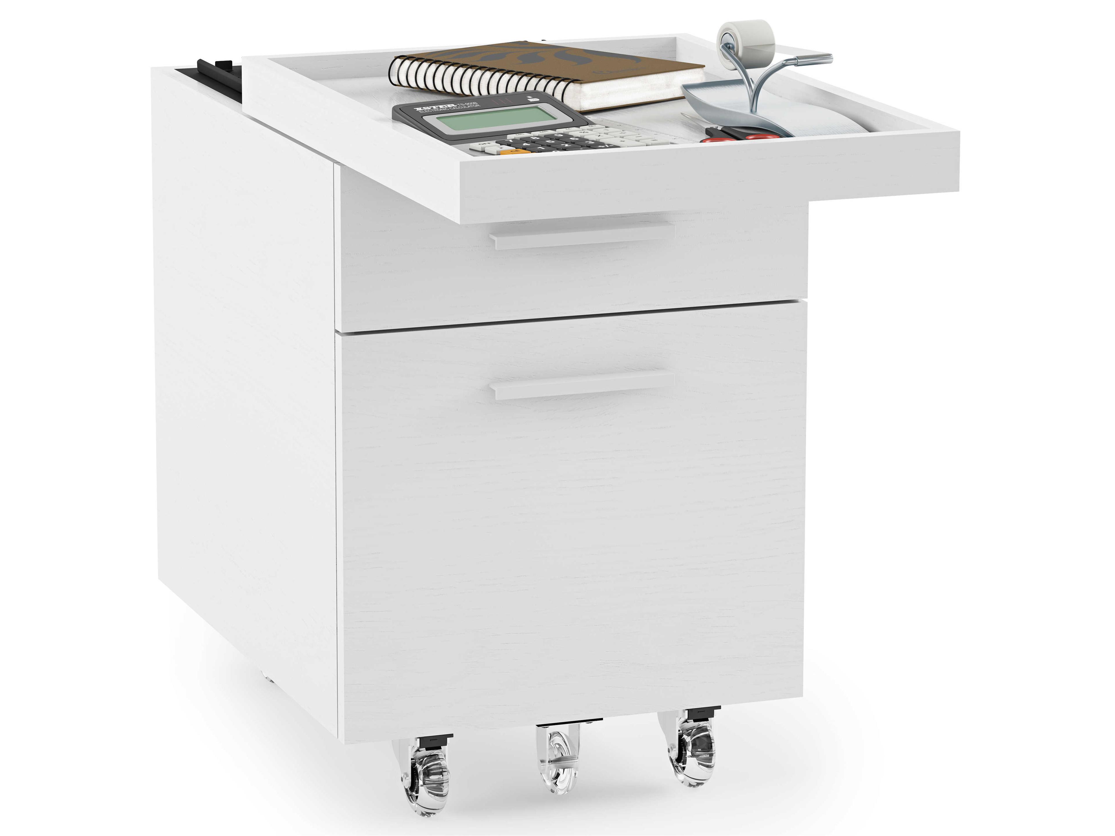 BDI Centro Satin White & Grey Etched Glass File Cabinet