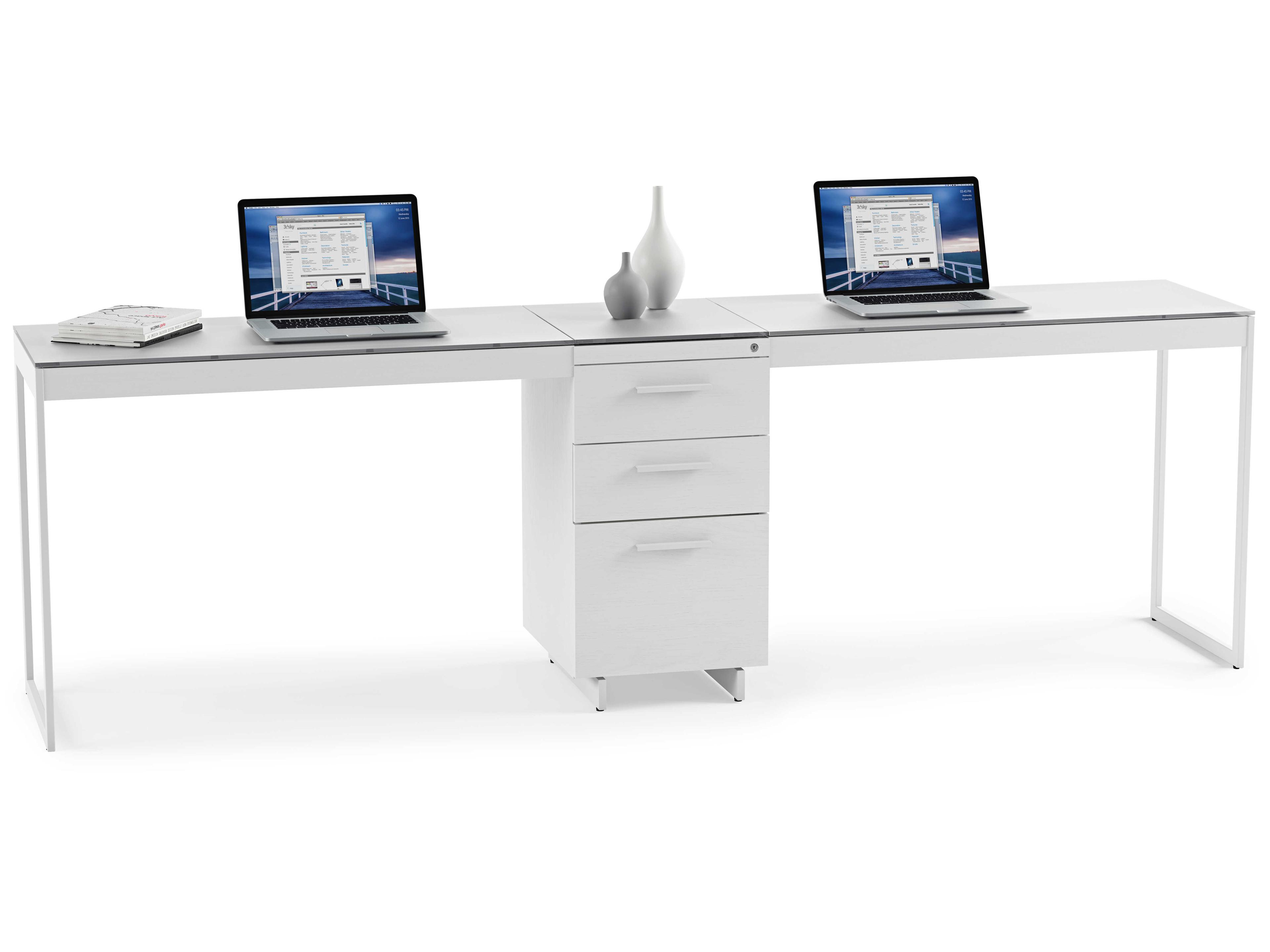 BDI Centro Satin White & Grey Etched Glass File Cabinet