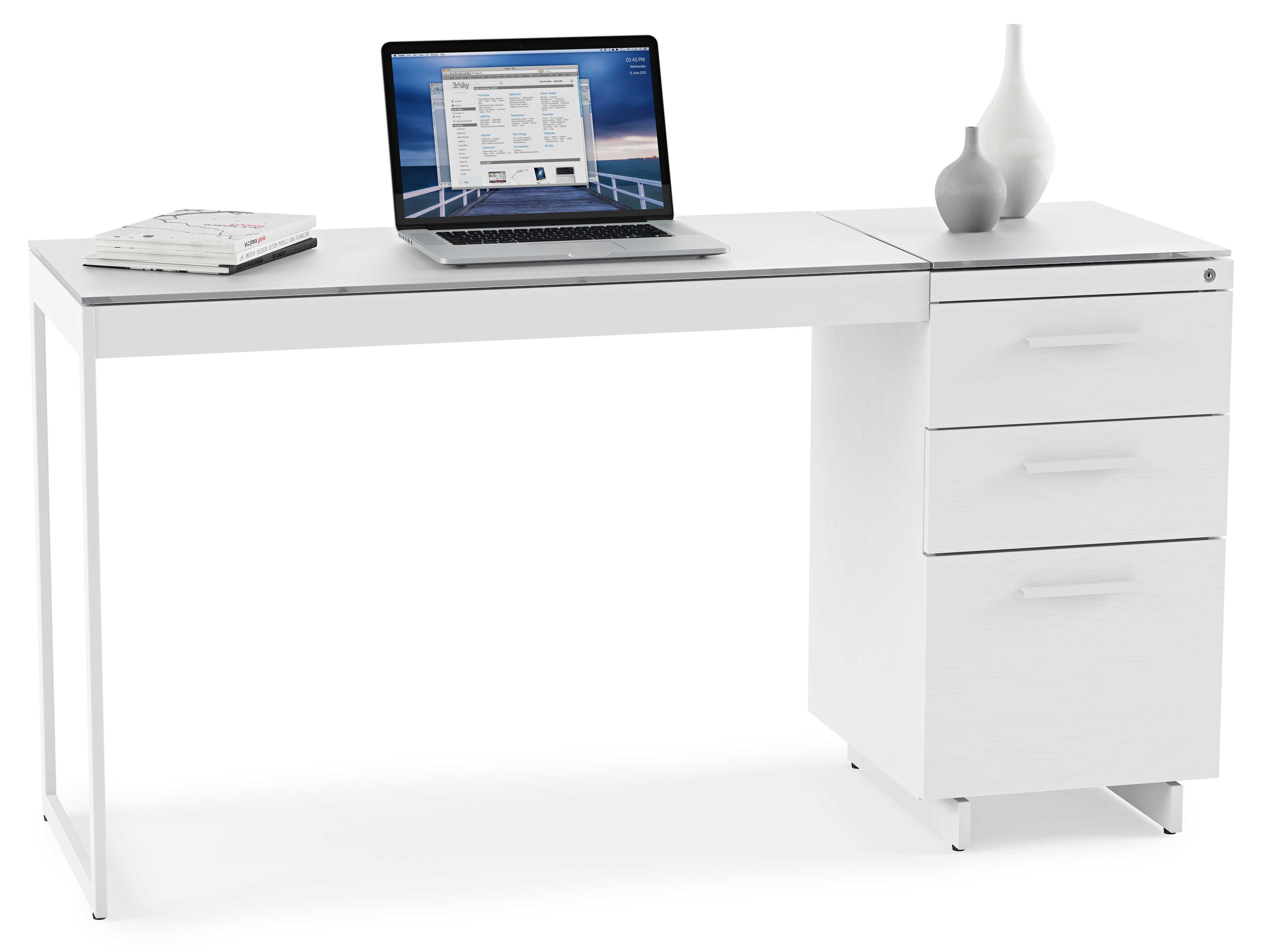 BDI Centro Satin White & Grey Etched Glass File Cabinet