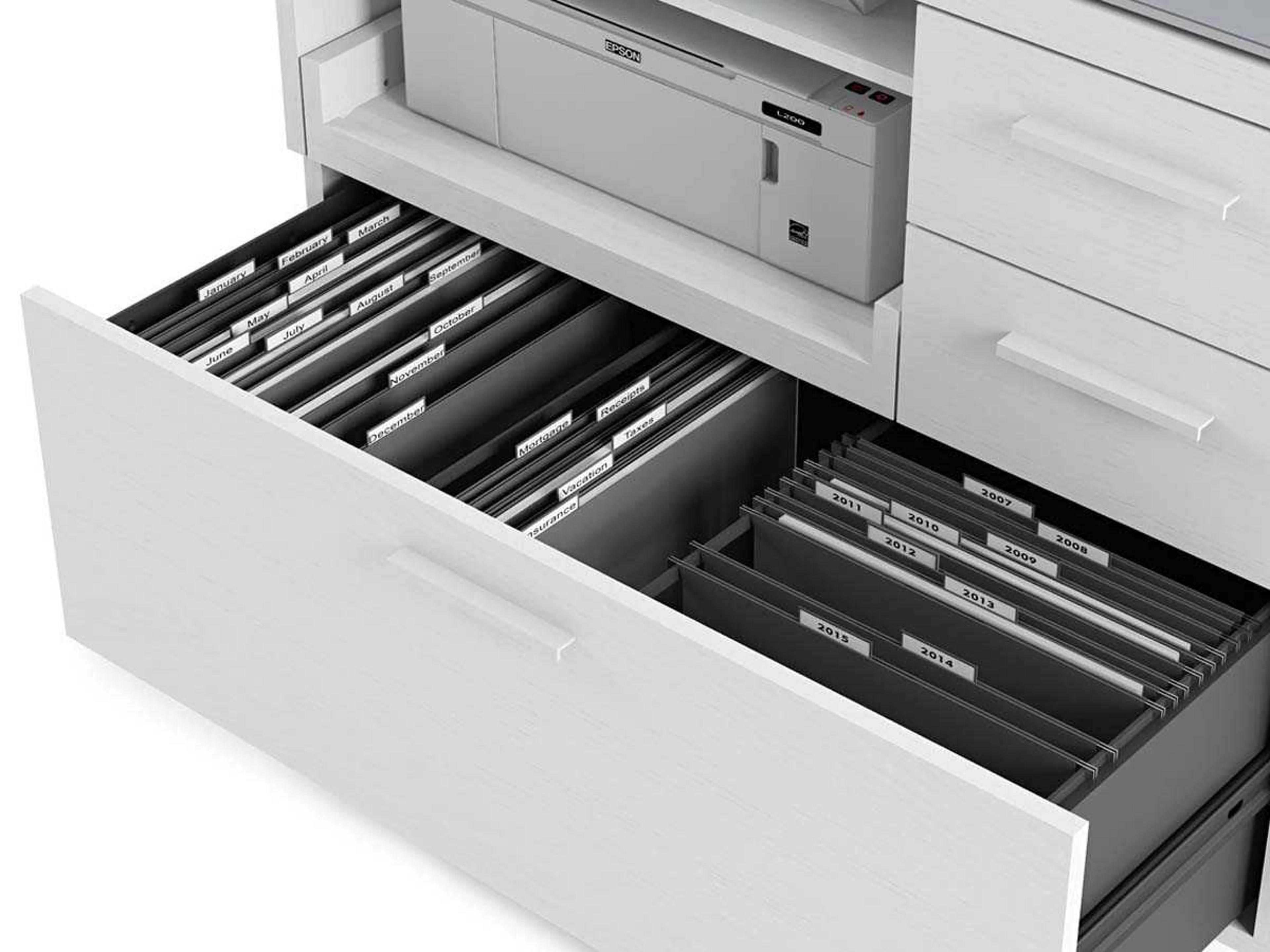 BDI Centro Satin White & Grey Etched Glass File Cabinet