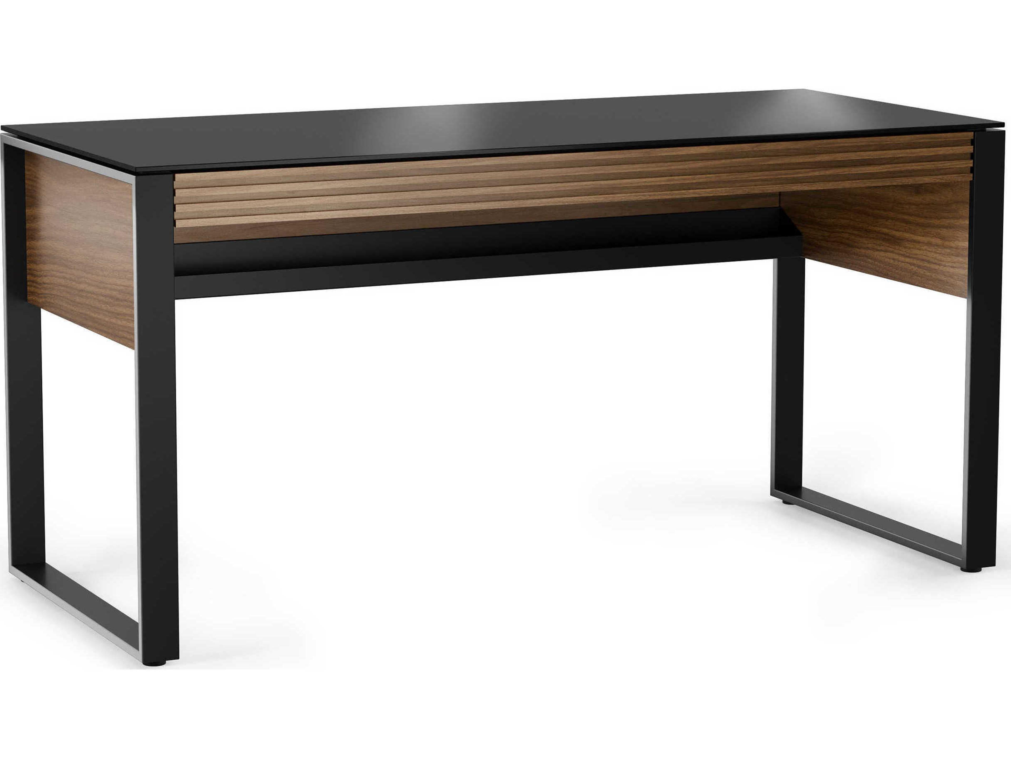 Office Desk Corridor Natural Walnut Glass Top