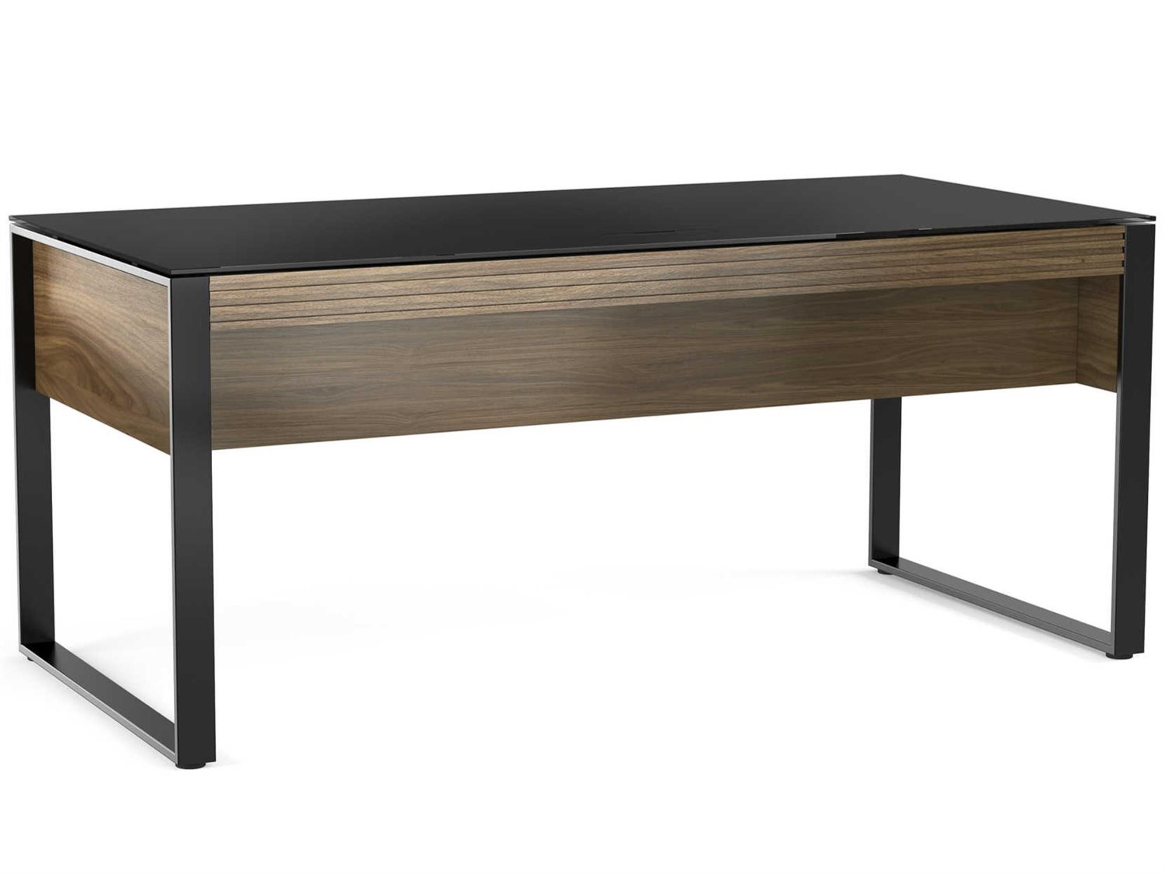 Executive Desk Corridor Natural Walnut Glass Top