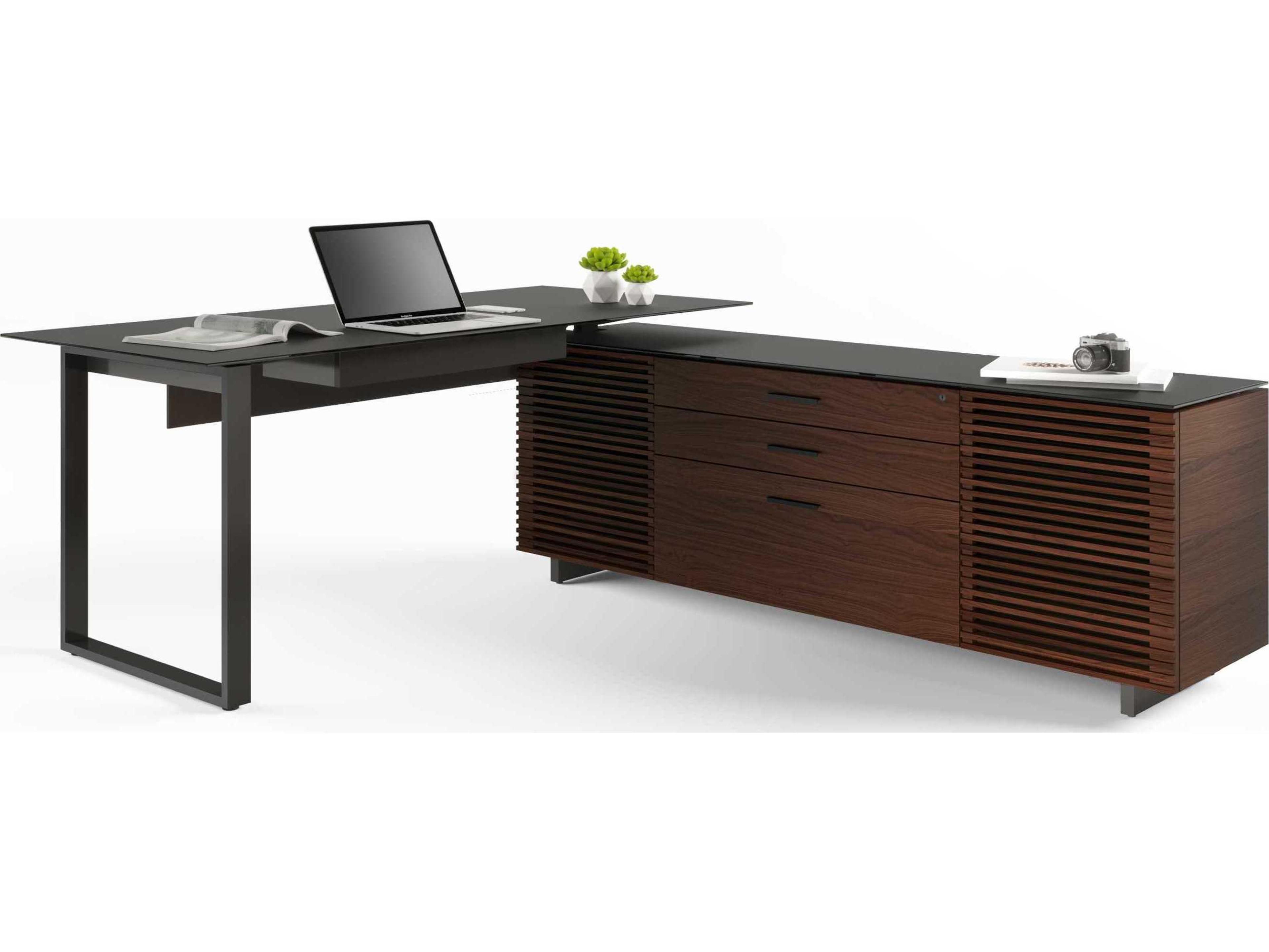 BDI Corridor Chocolate Stained Walnut Black Wood L-Shaped Desk