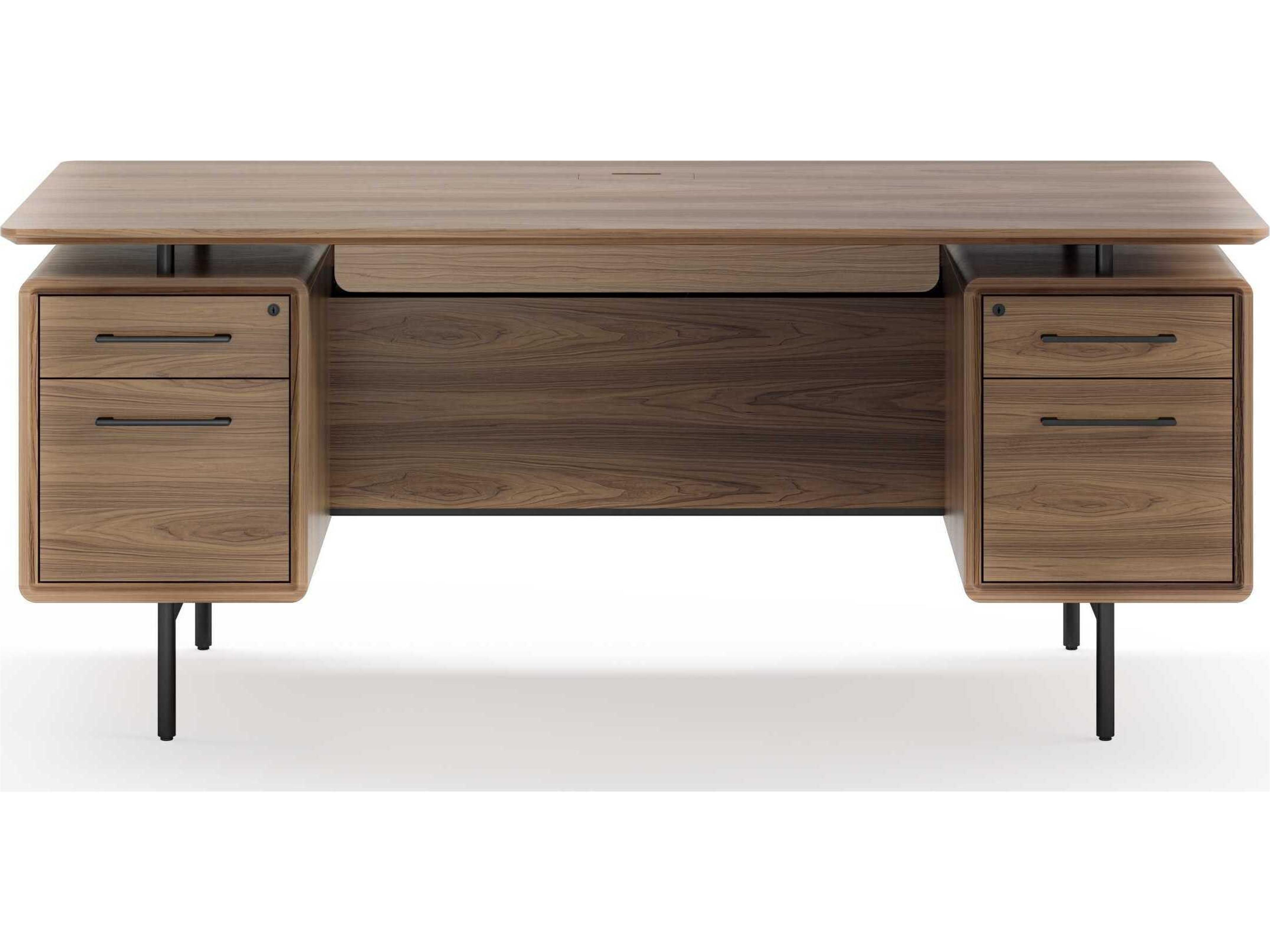 BDI Linq Natural Walnut Black Brown Hardwood Executive Desk