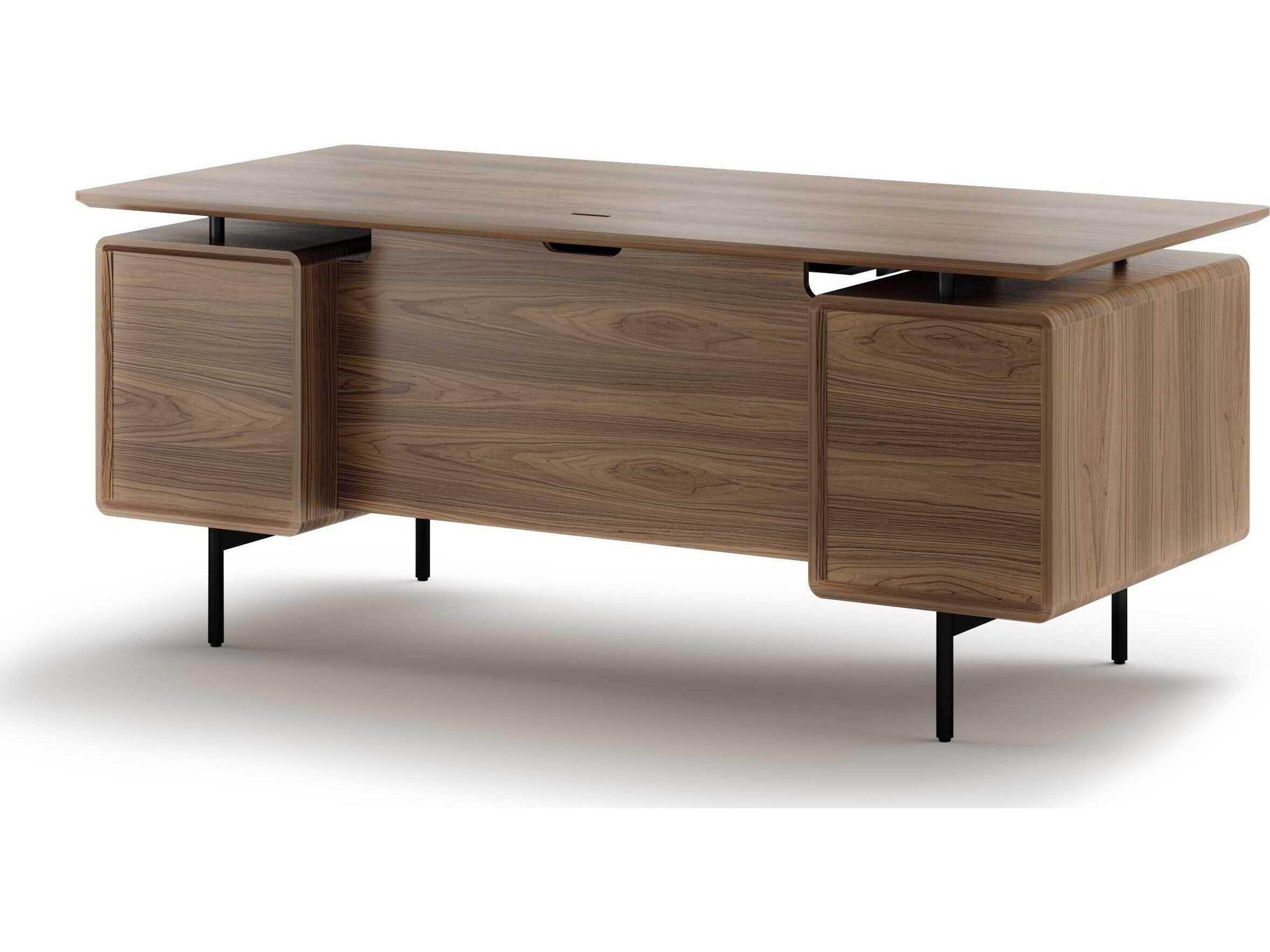 BDI Linq Natural Walnut Black Brown Hardwood Executive Desk