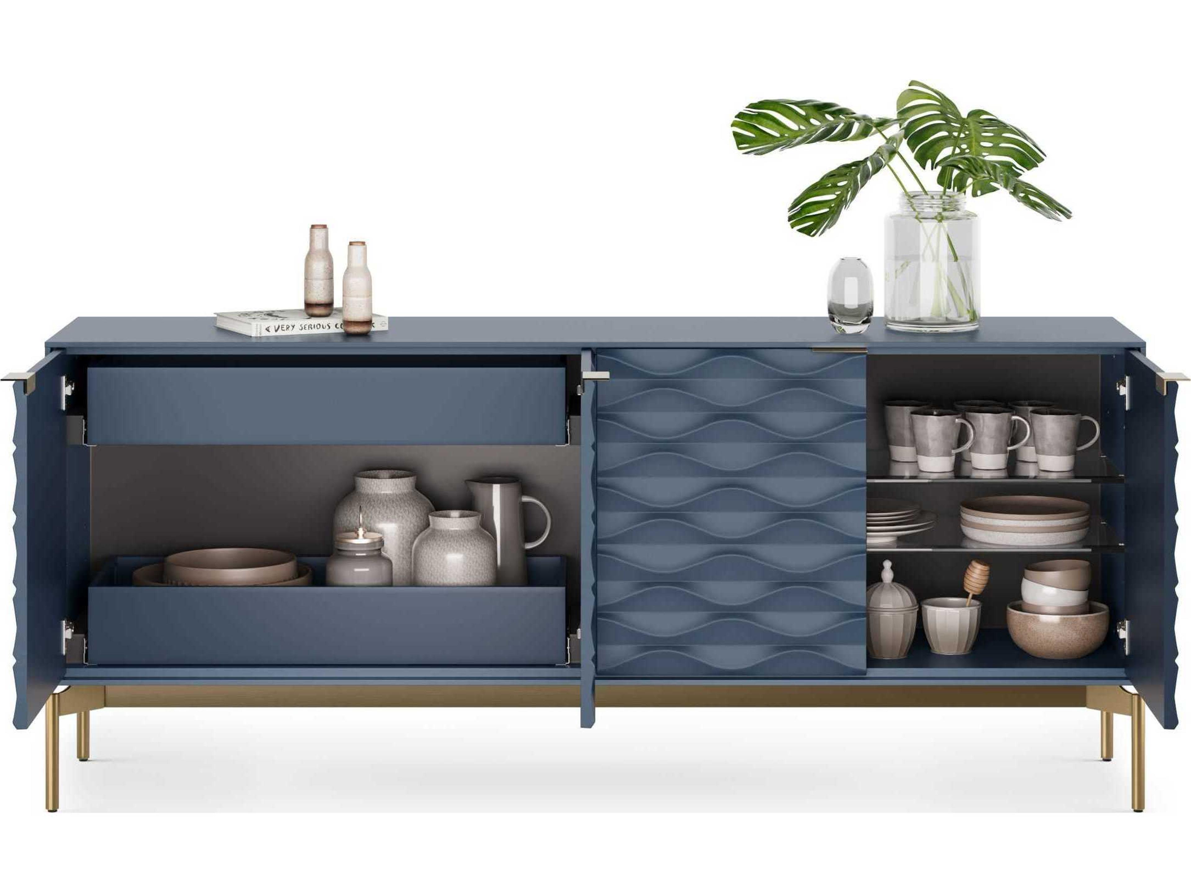 BDI Ripple 79" Ocean Brushed Brass Clear Credenza Sideboard