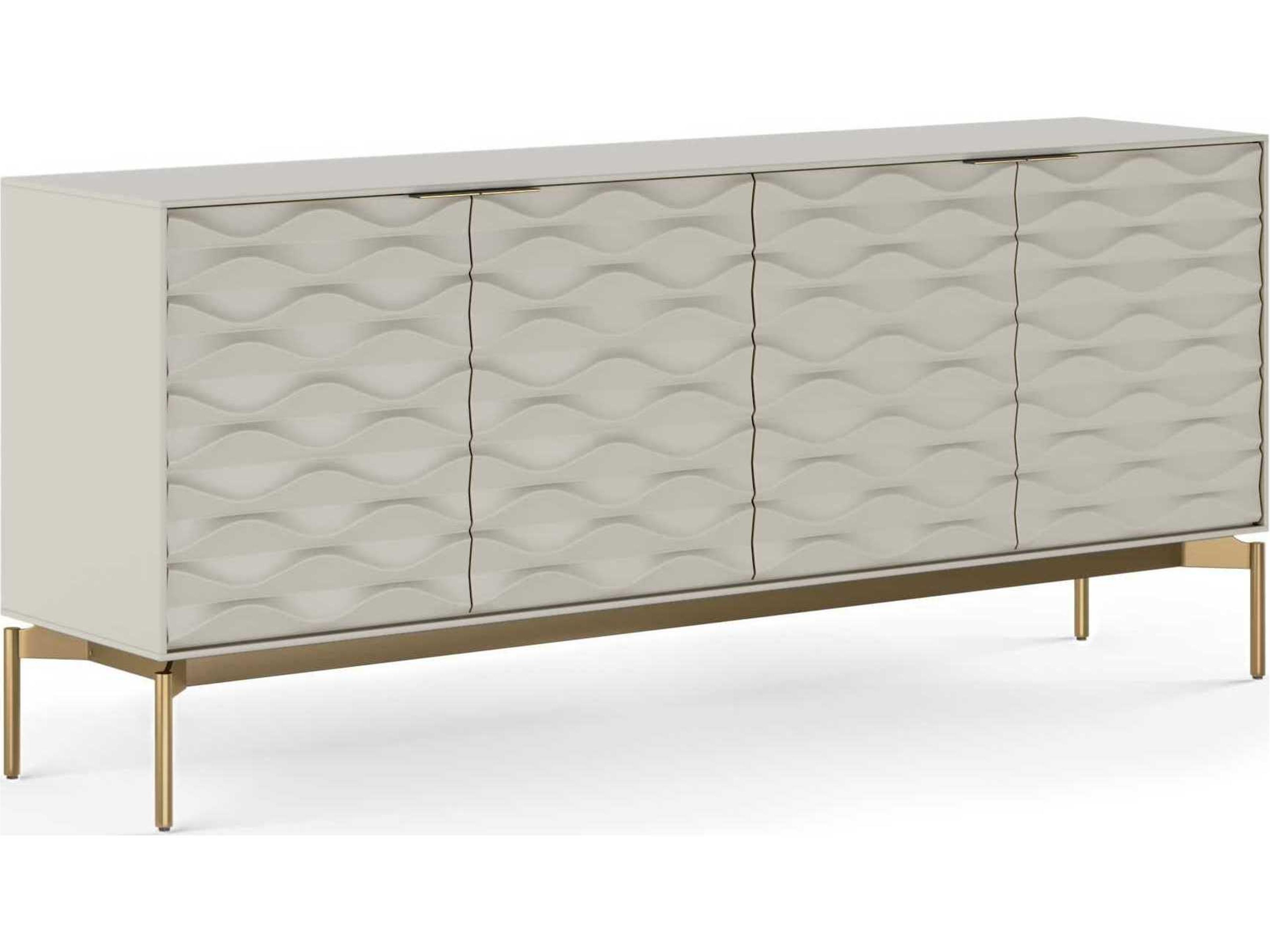 4 Door Storage Credenza Ripple Stone and Brushed Brass