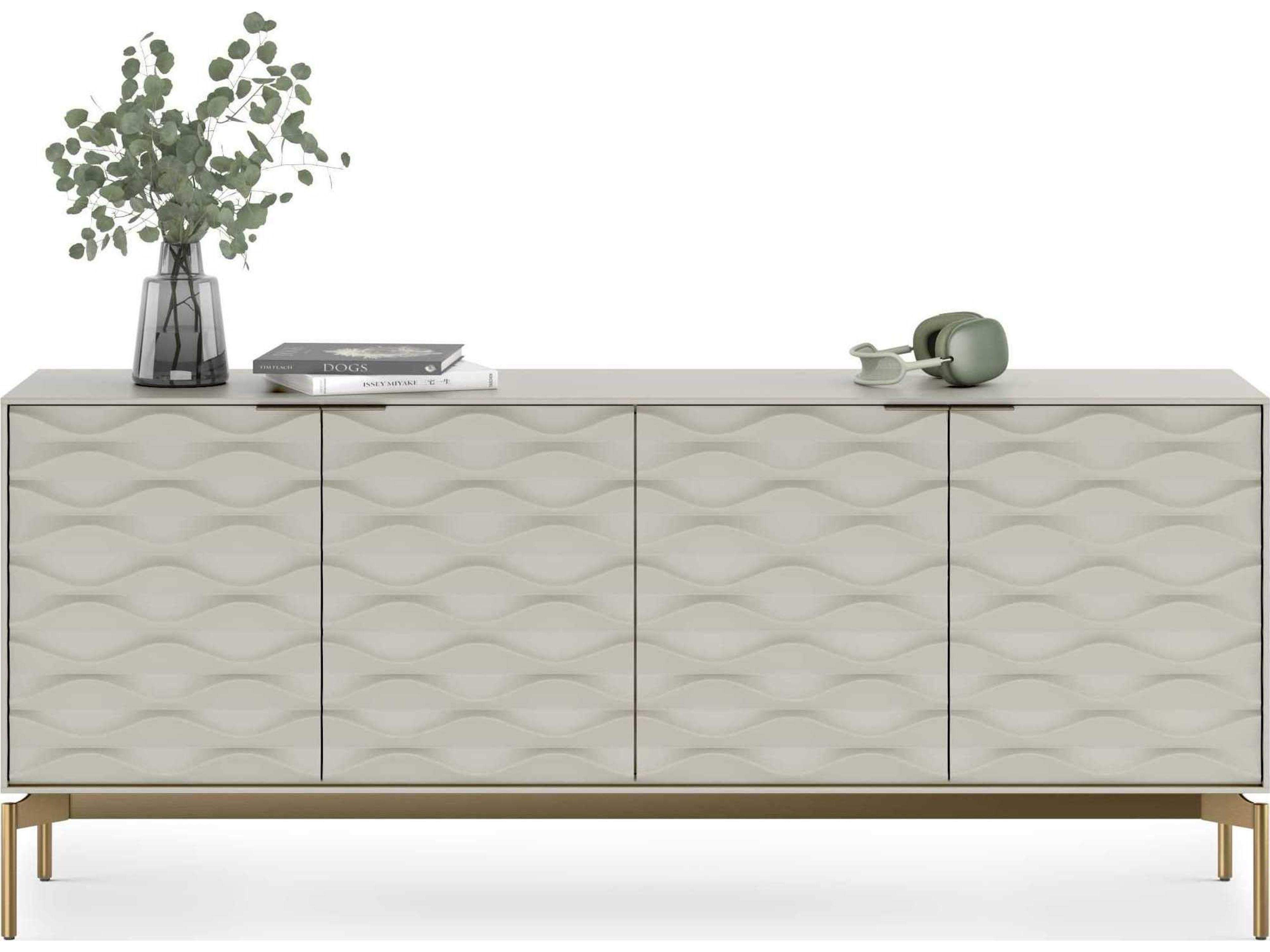 BDI Ripple 79" Stone Brushed Brass Clear Credenza Sideboard