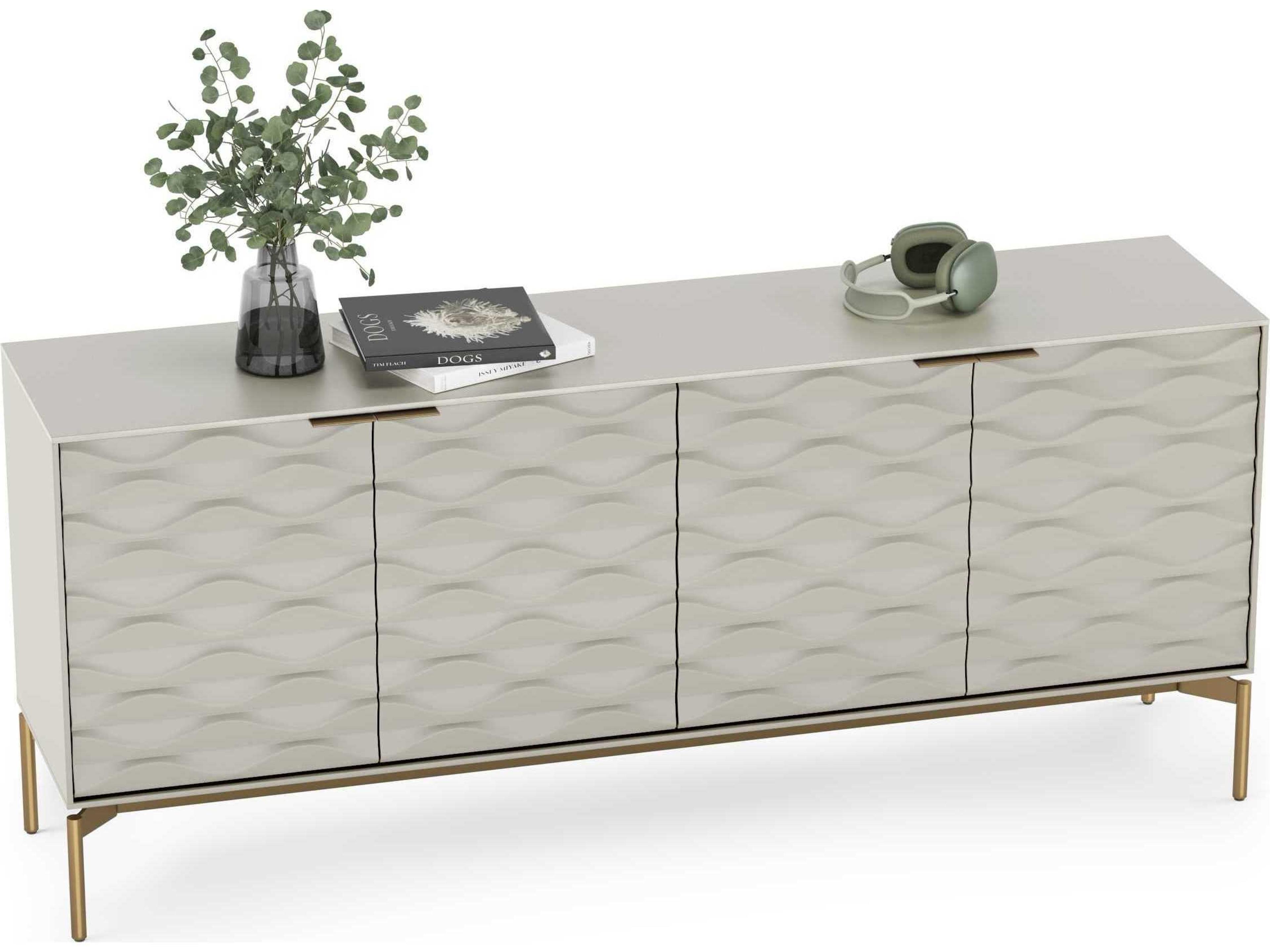 BDI Ripple 79" Stone Brushed Brass Clear Credenza Sideboard