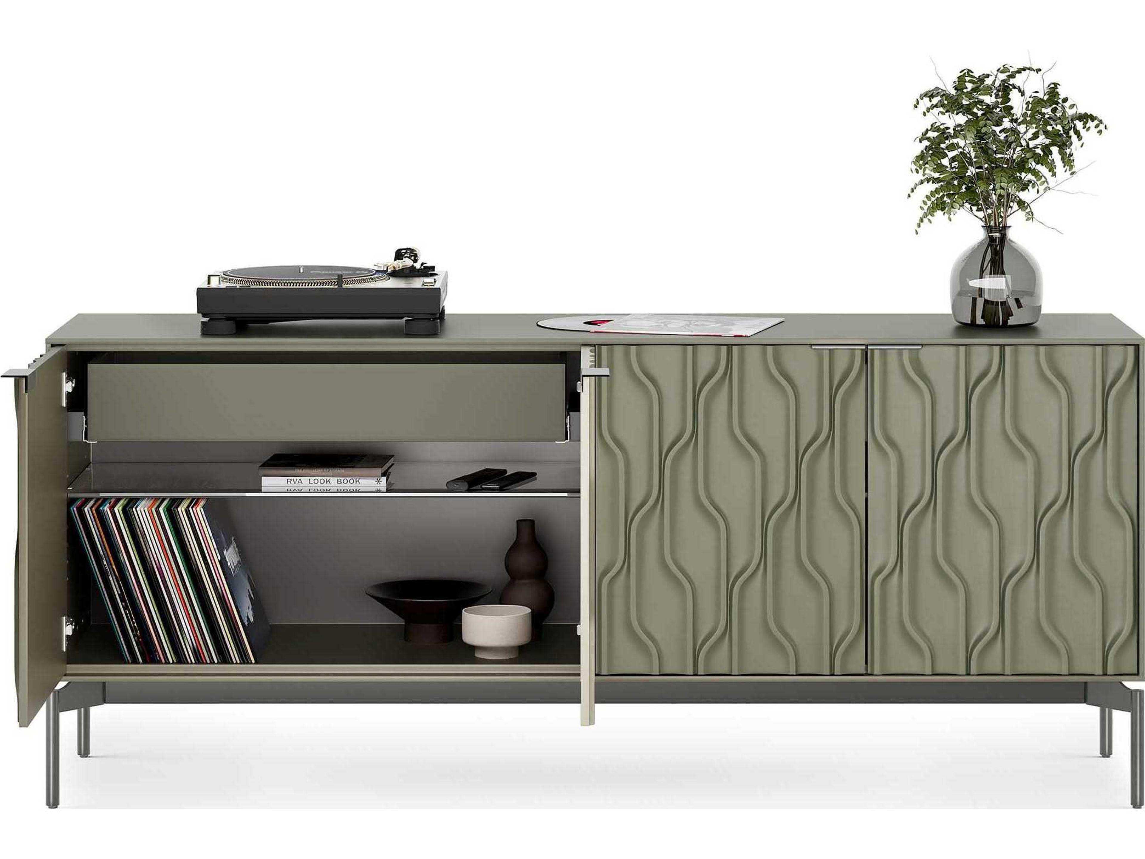 BDI Mesa 79" Moss Brushed Carbon Clear Credenza Sideboard