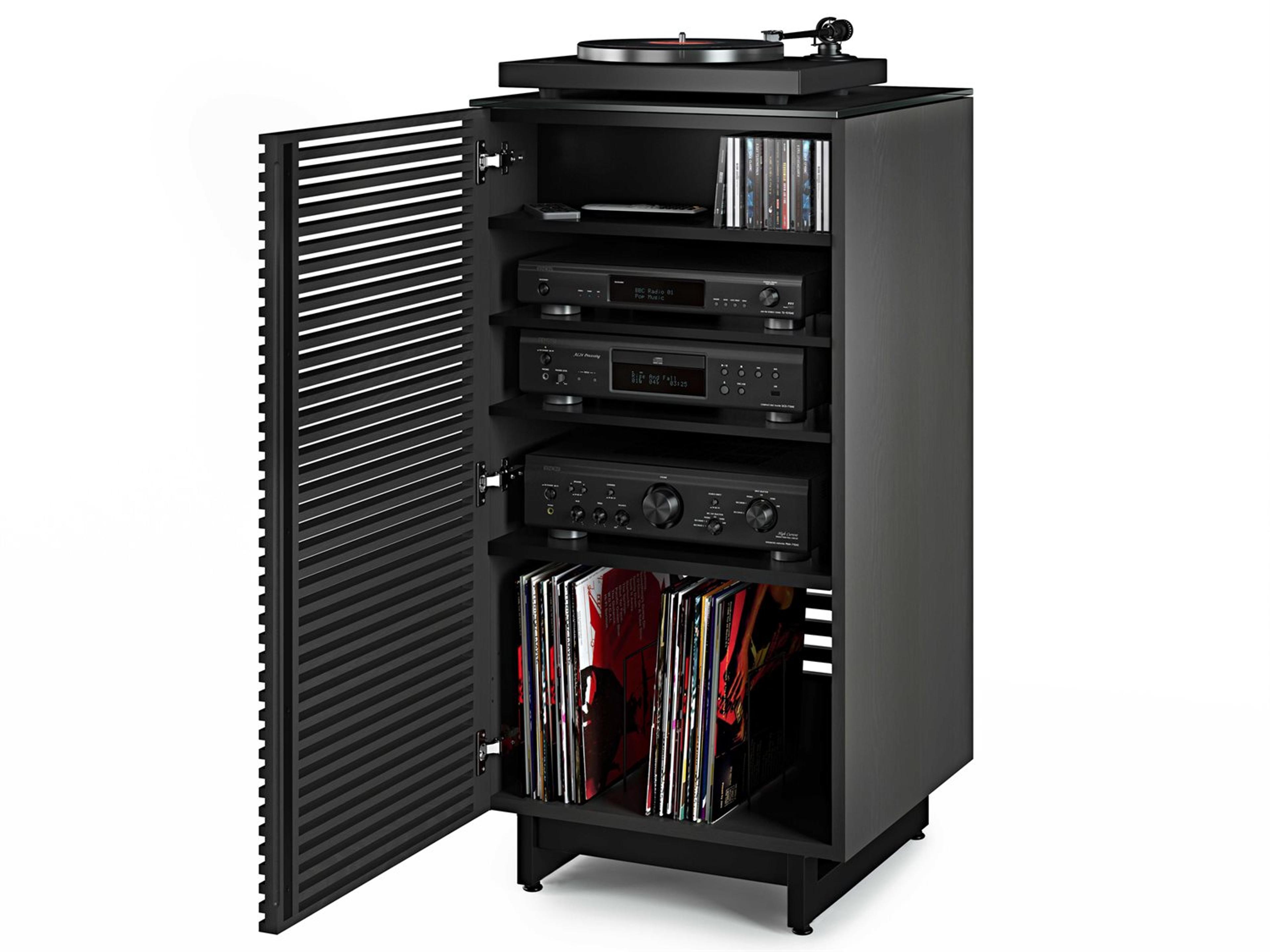 BDI Corridor 22" Charcoal Stained Ash Enclosed Audio Tower