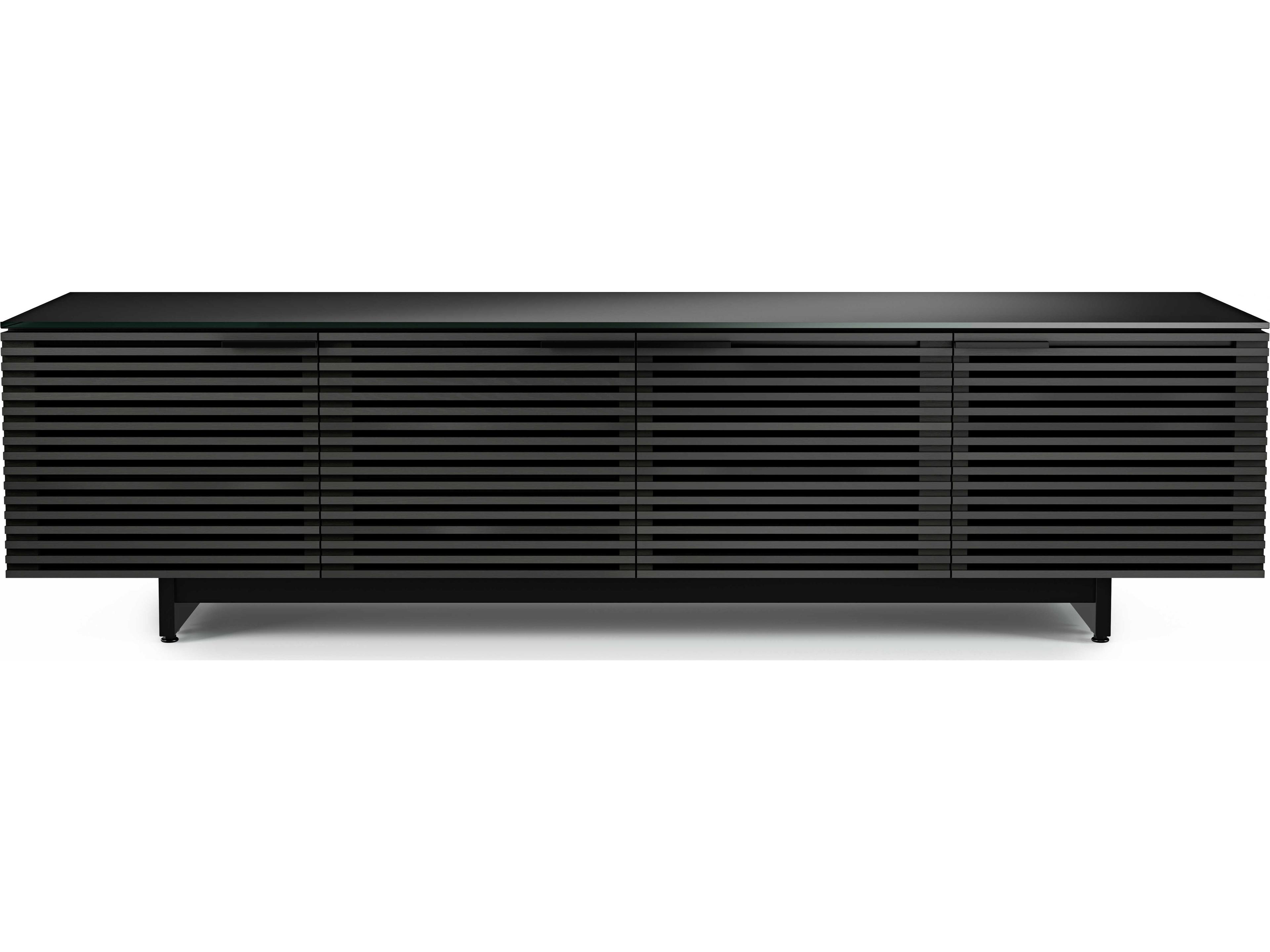 Low Media Console Corridor Charcoal Stained Ash Louvered Doors