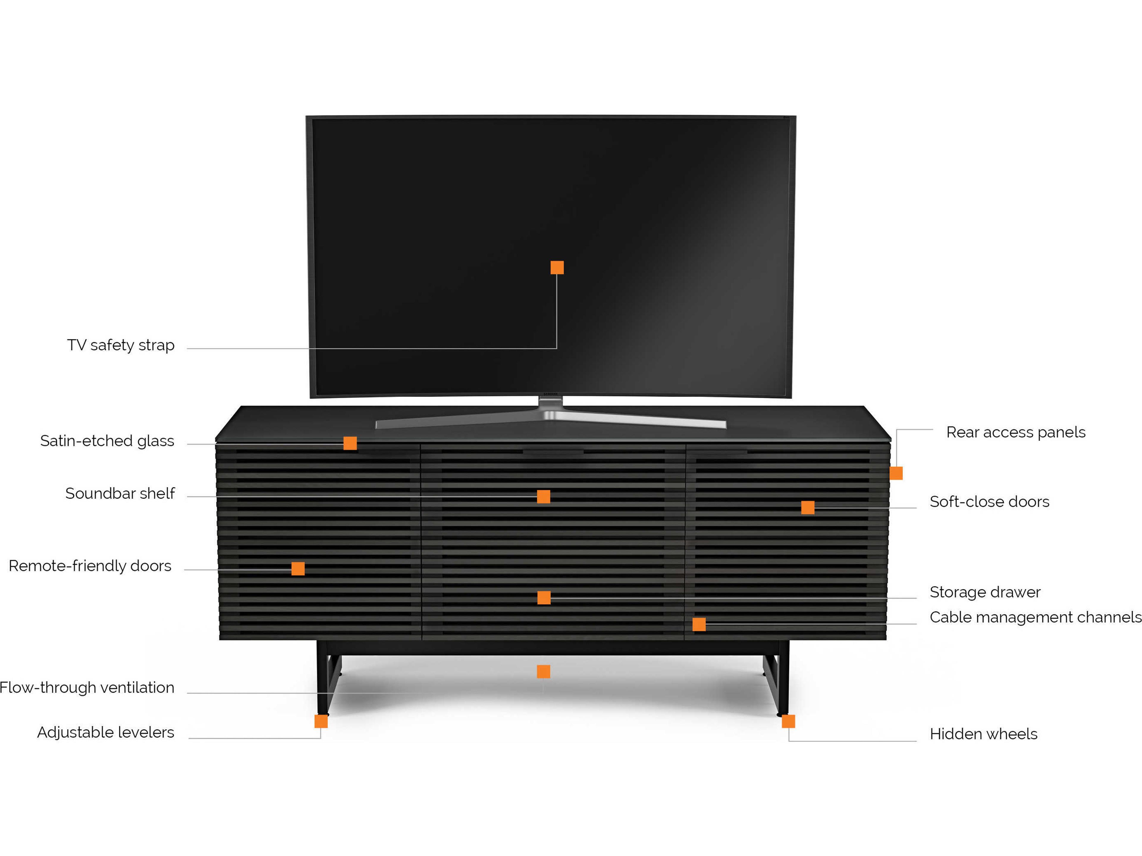 BDI Corridor 65" Hardwood Charcoal Stained Ash Media Console