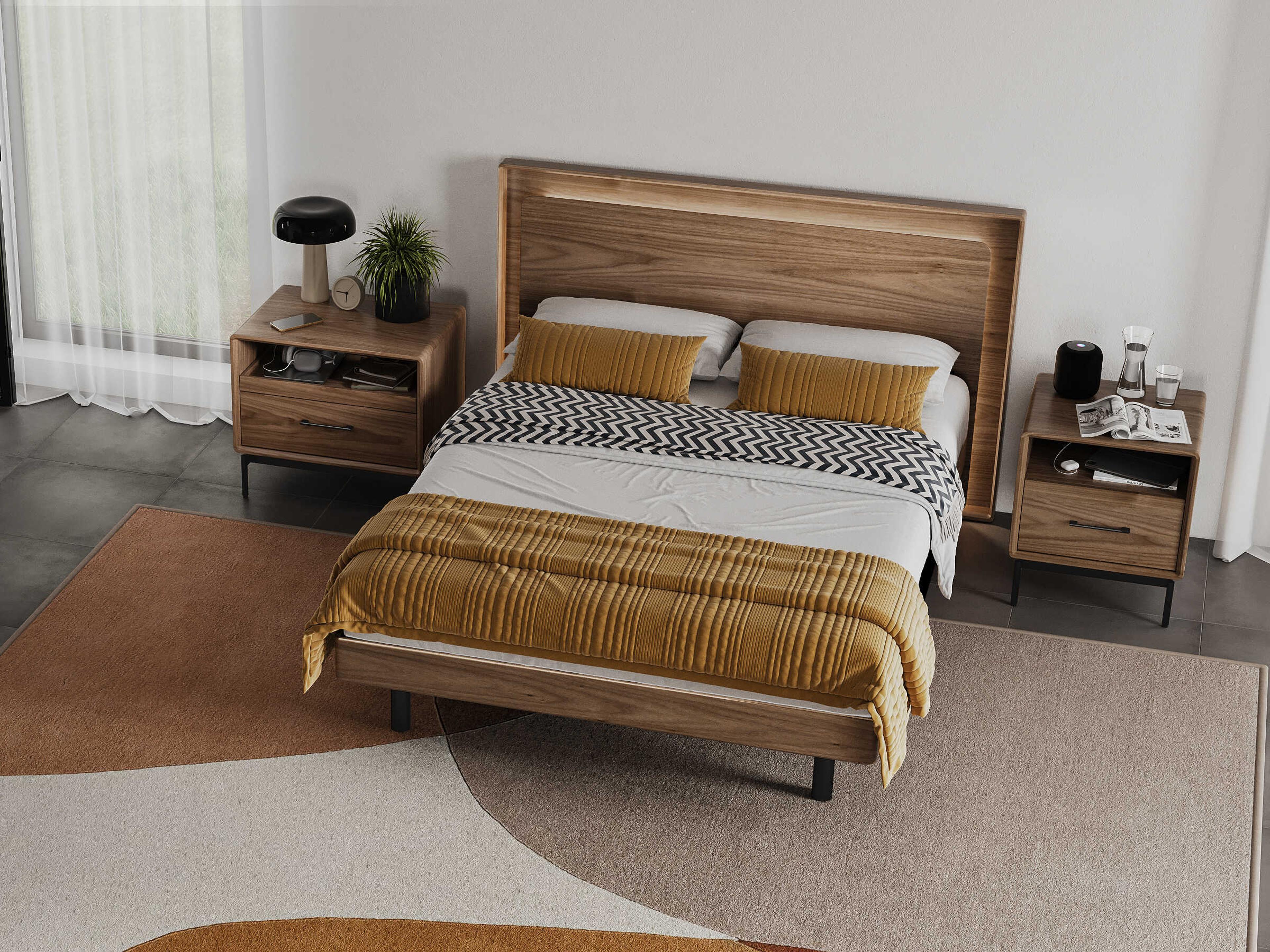 BDI Linq Natural Walnut Brown Wood Queen Platform Bed