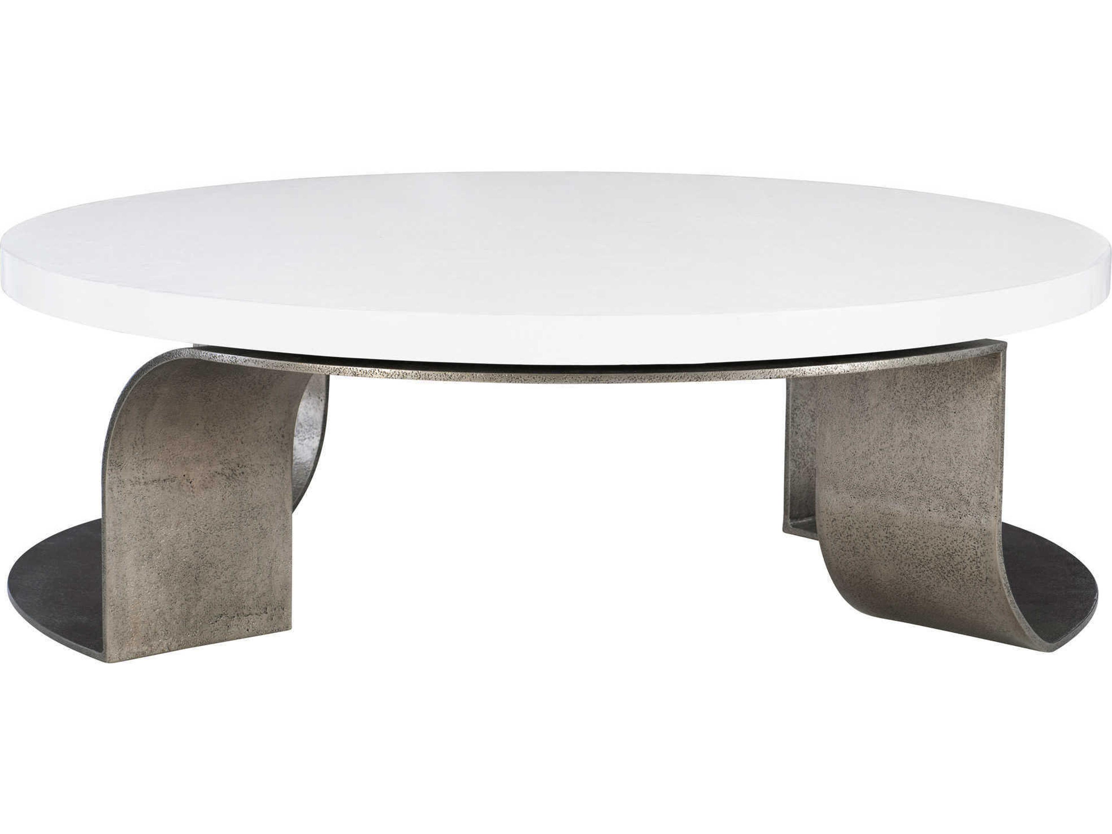 Catalina Round Wood White Plaster Graphite Cocktail Table