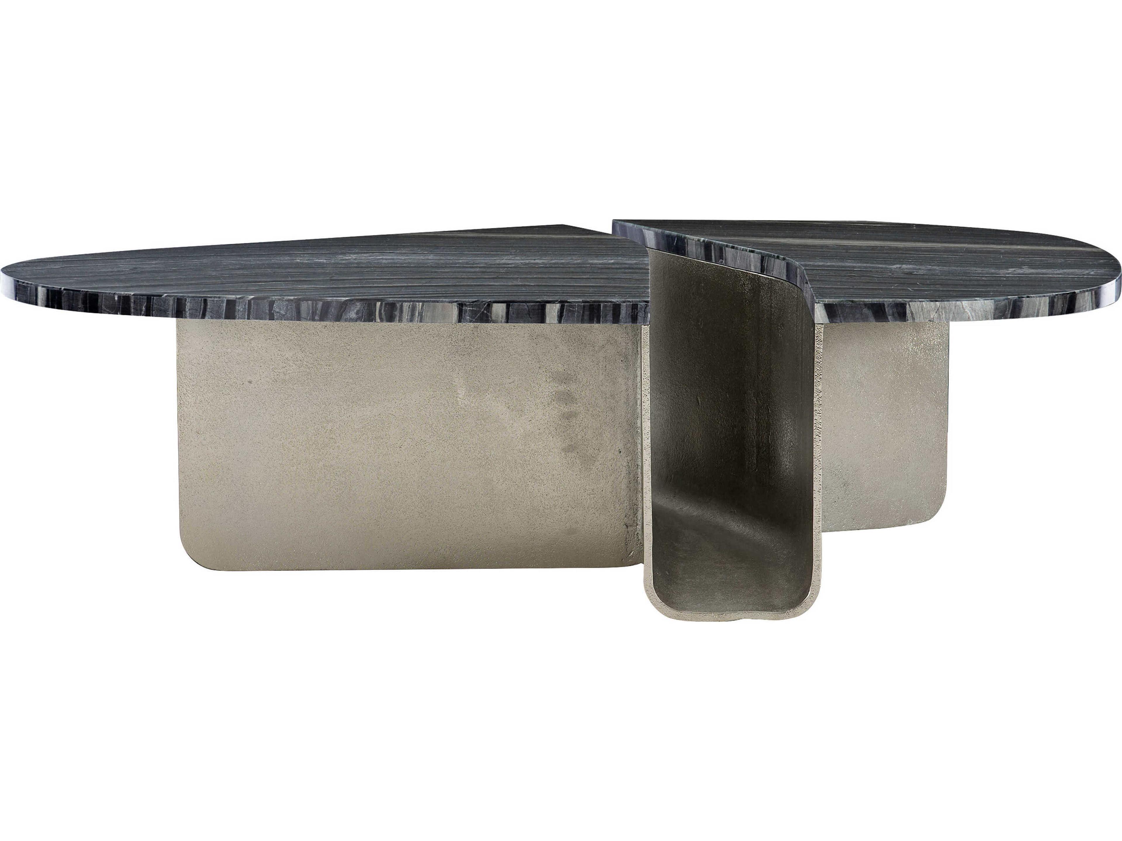 Tegan Cocktail Table in Black Forest Marble and Shiny Nickel