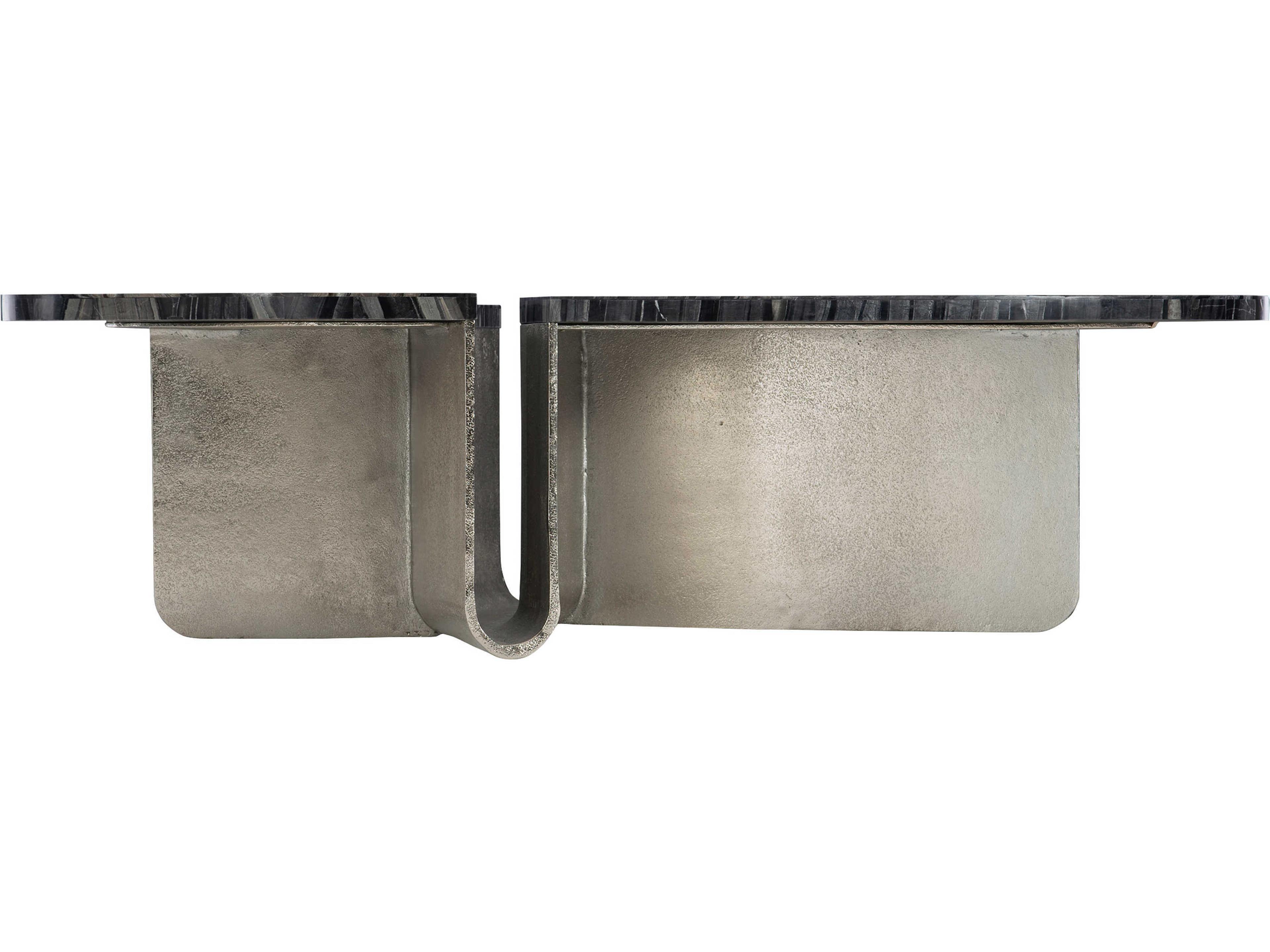 Bernhardt Tegan Black Forest Marble Shiny Nickel Cocktail Table