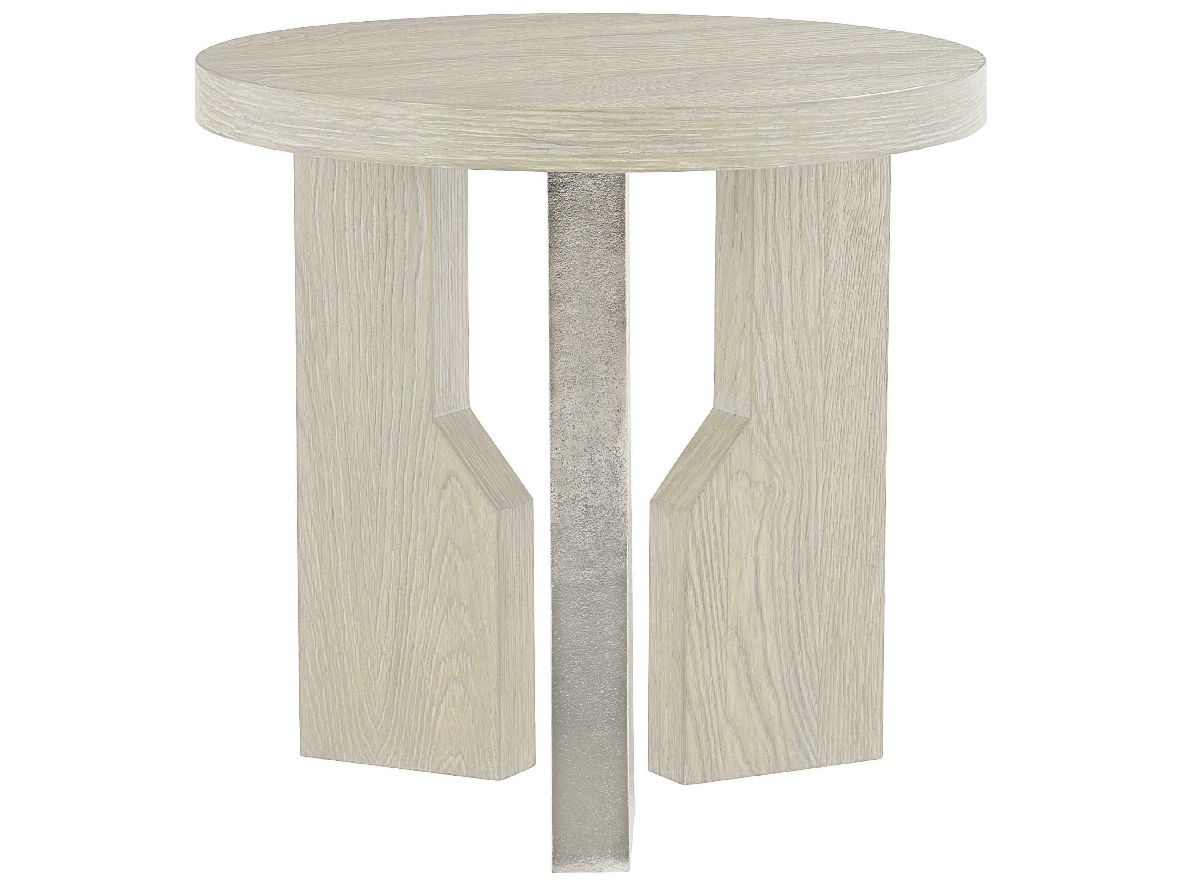 Interiors Ellis Round Wood Jicama Shiny Nickel End Table