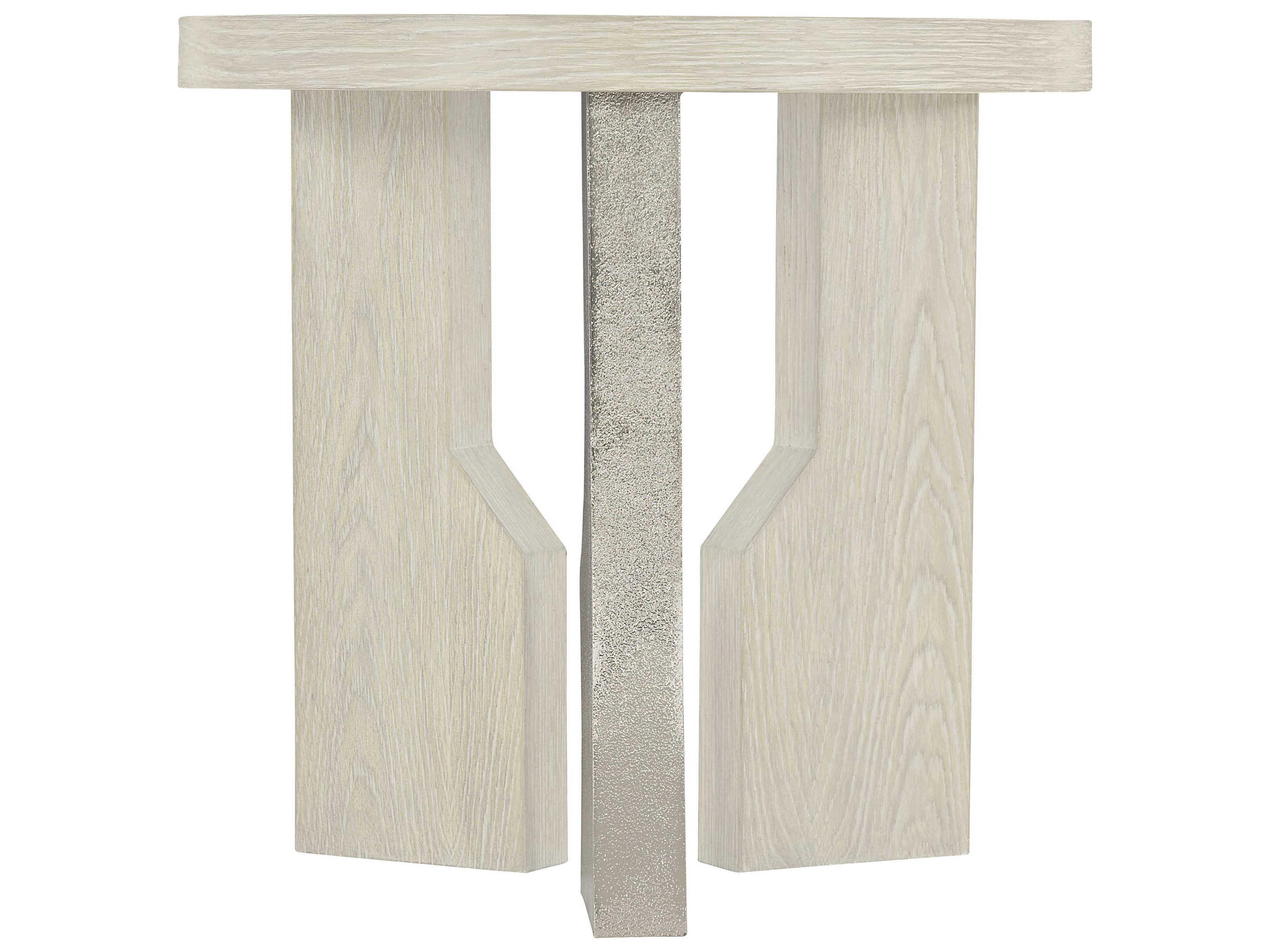 Bernhardt Interiors Ellis Round Wood Jicama Shiny Nickel End Table