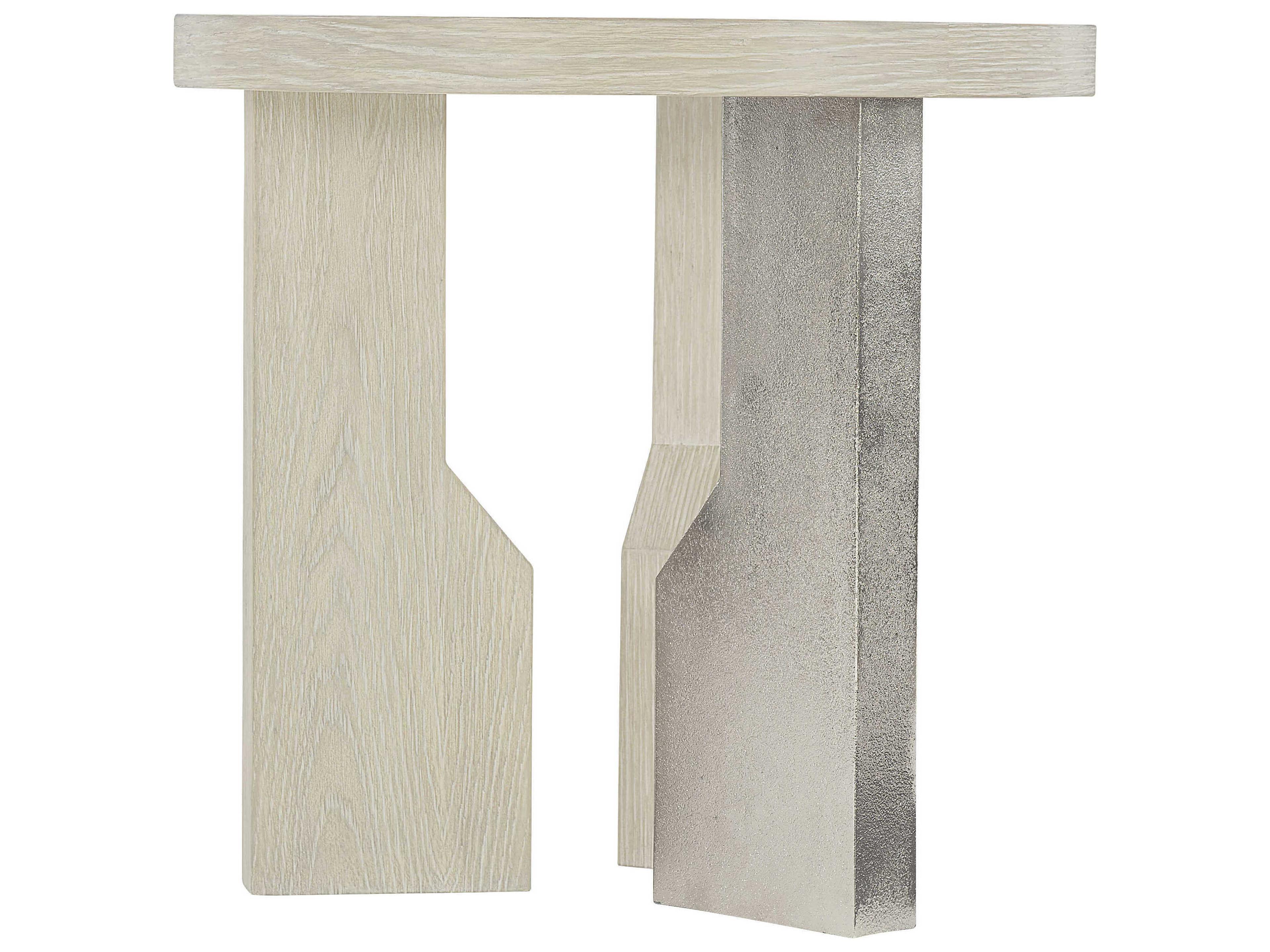 Bernhardt Interiors Ellis Round Wood Jicama Shiny Nickel End Table