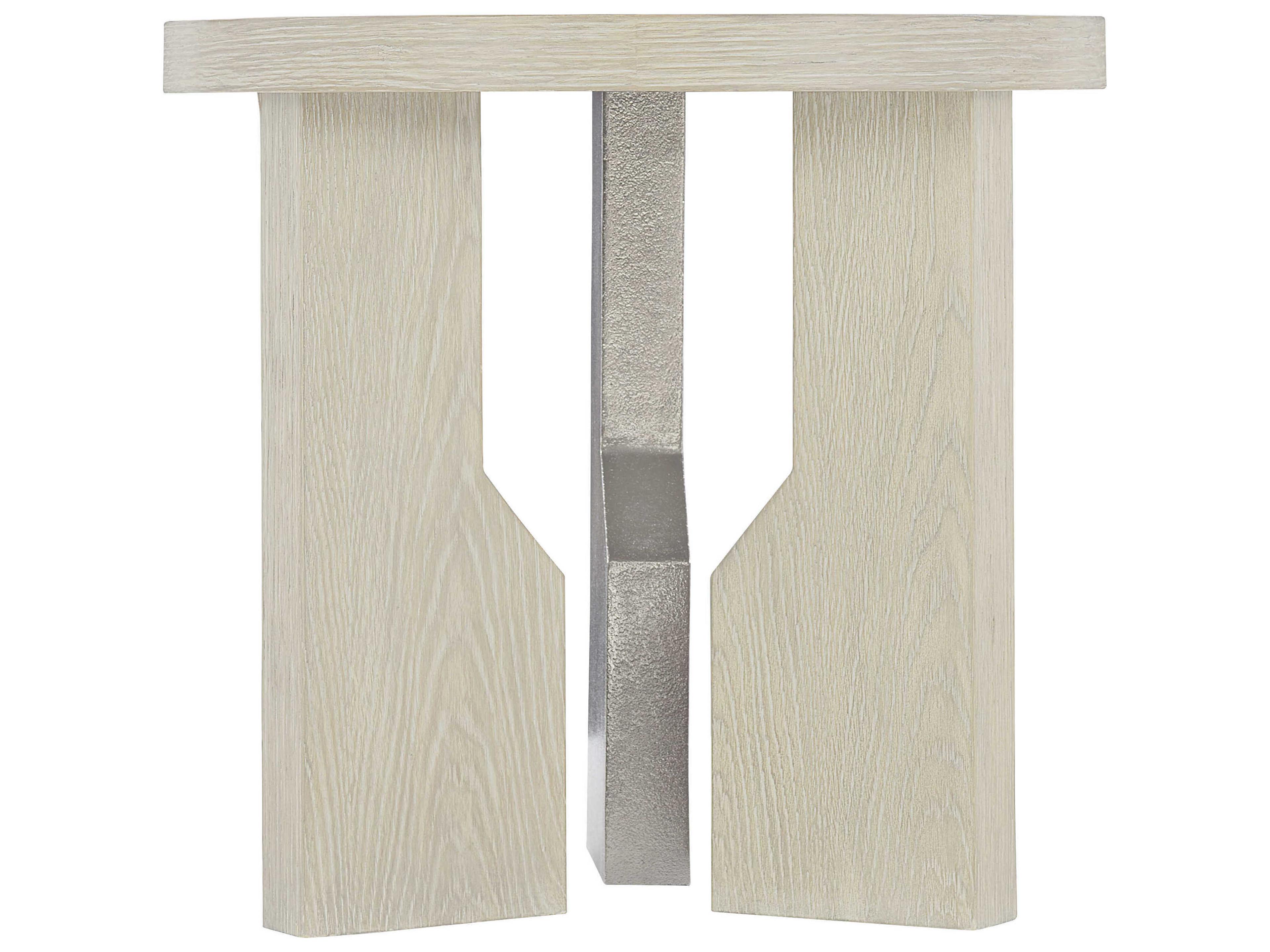 Bernhardt Interiors Ellis Round Wood Jicama Shiny Nickel End Table