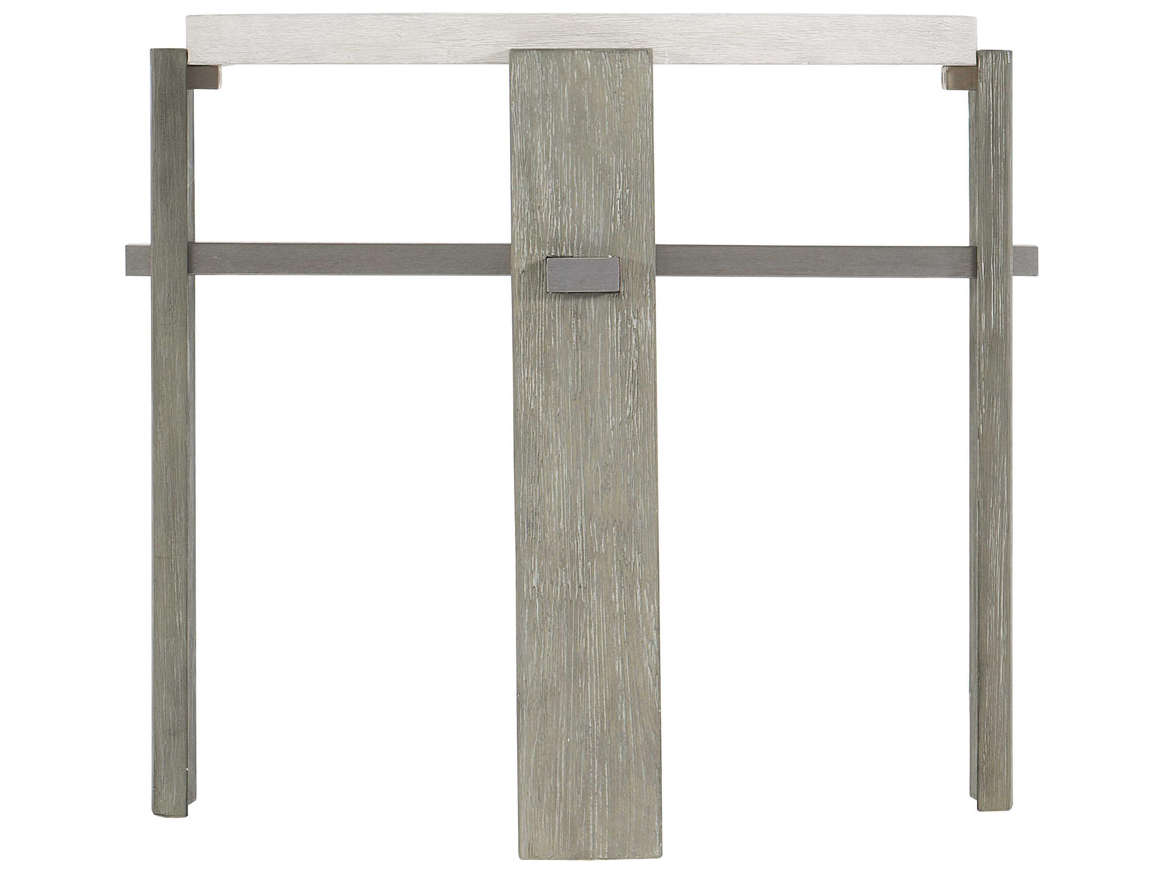 Bernhardt Foundations Round Wood Linen Light Shale End Table