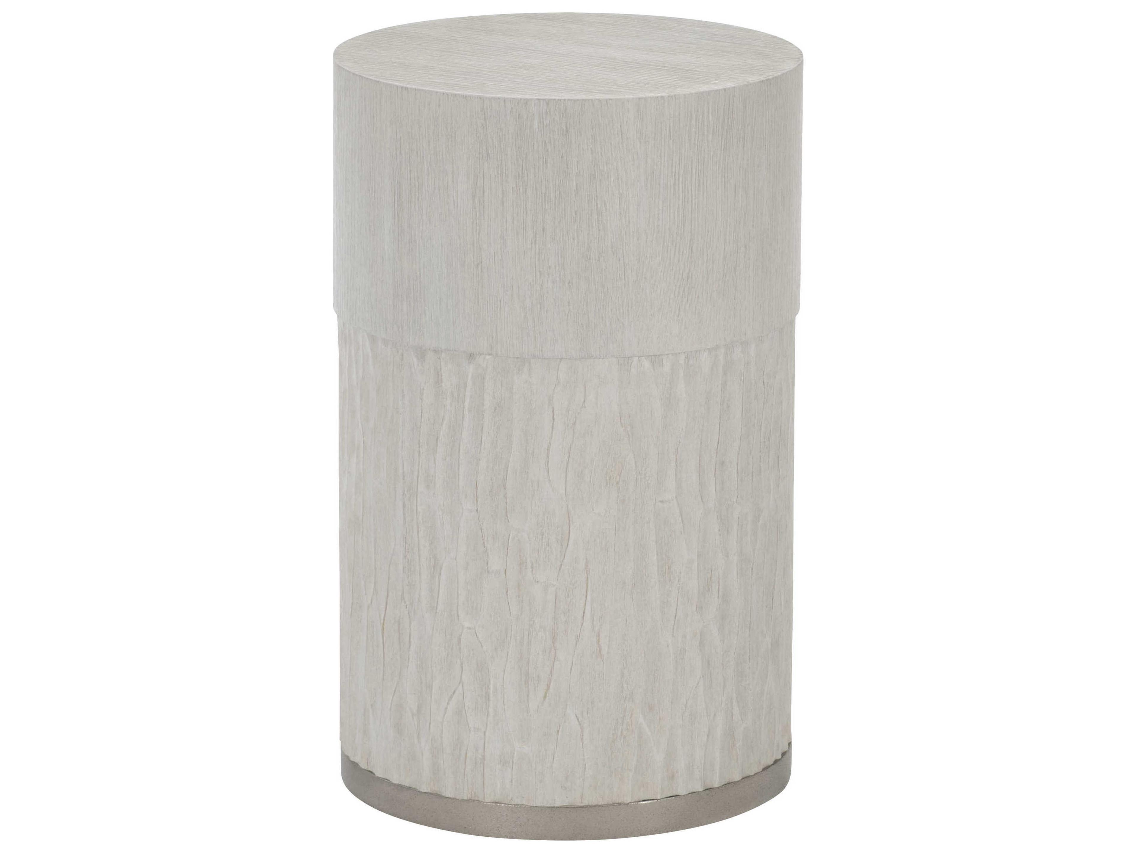 Solaria Round Accent Table in Weathered Bone and Shiny Nickel