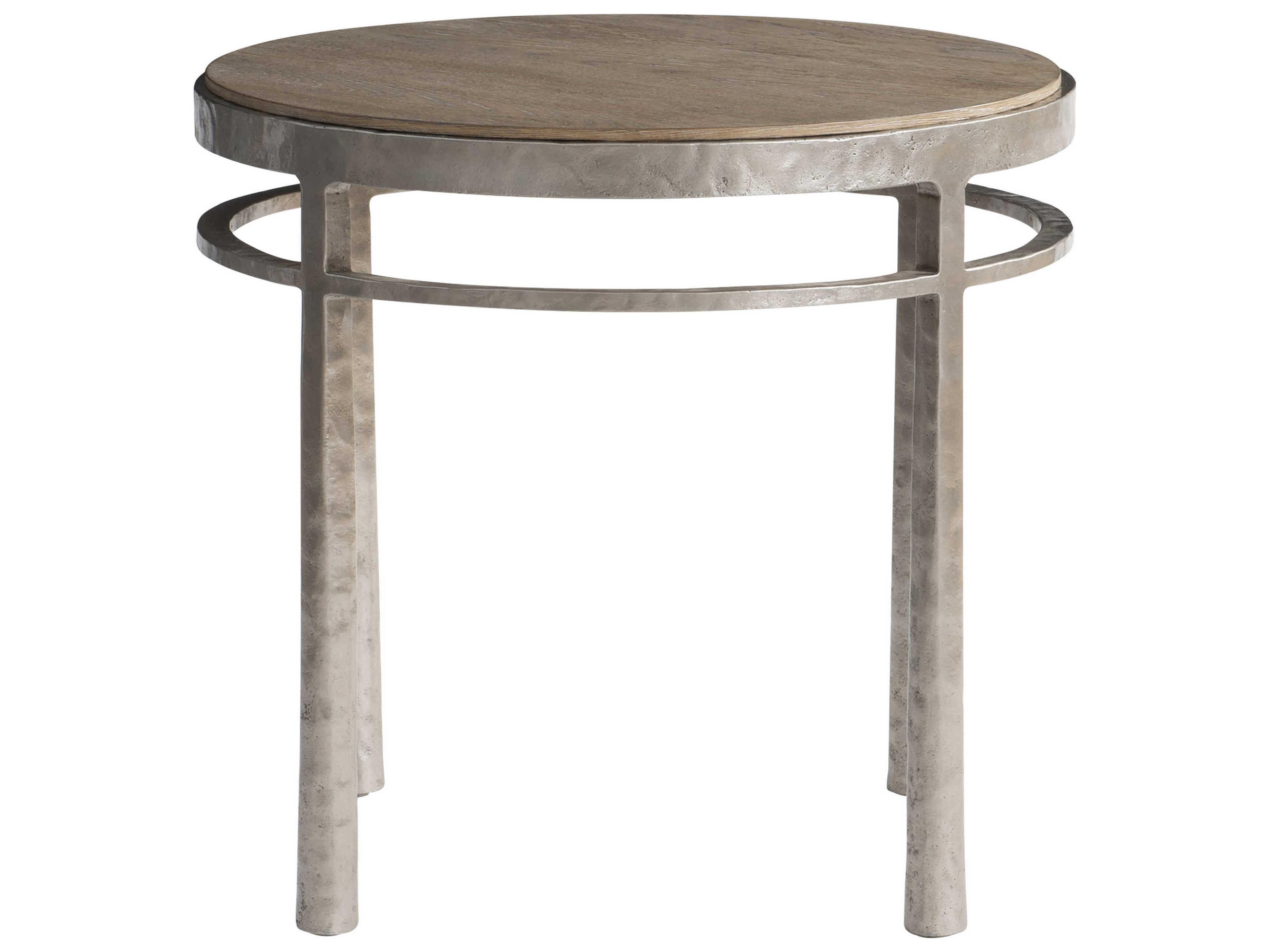 Aventura Round Wood Marcona Frosted Nickel End Table