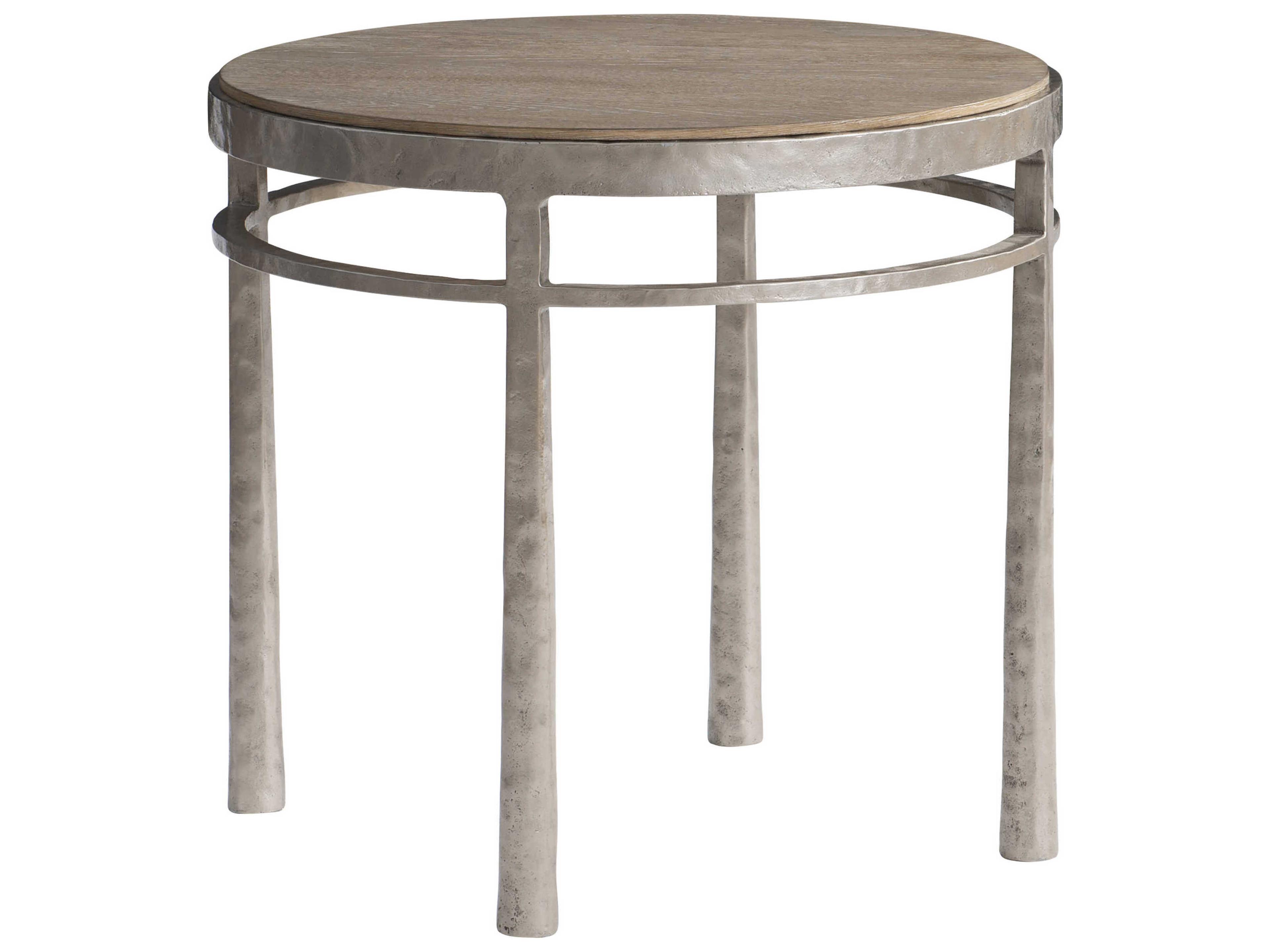 Bernhardt Aventura Round Wood Marcona Frosted Nickel End Table
