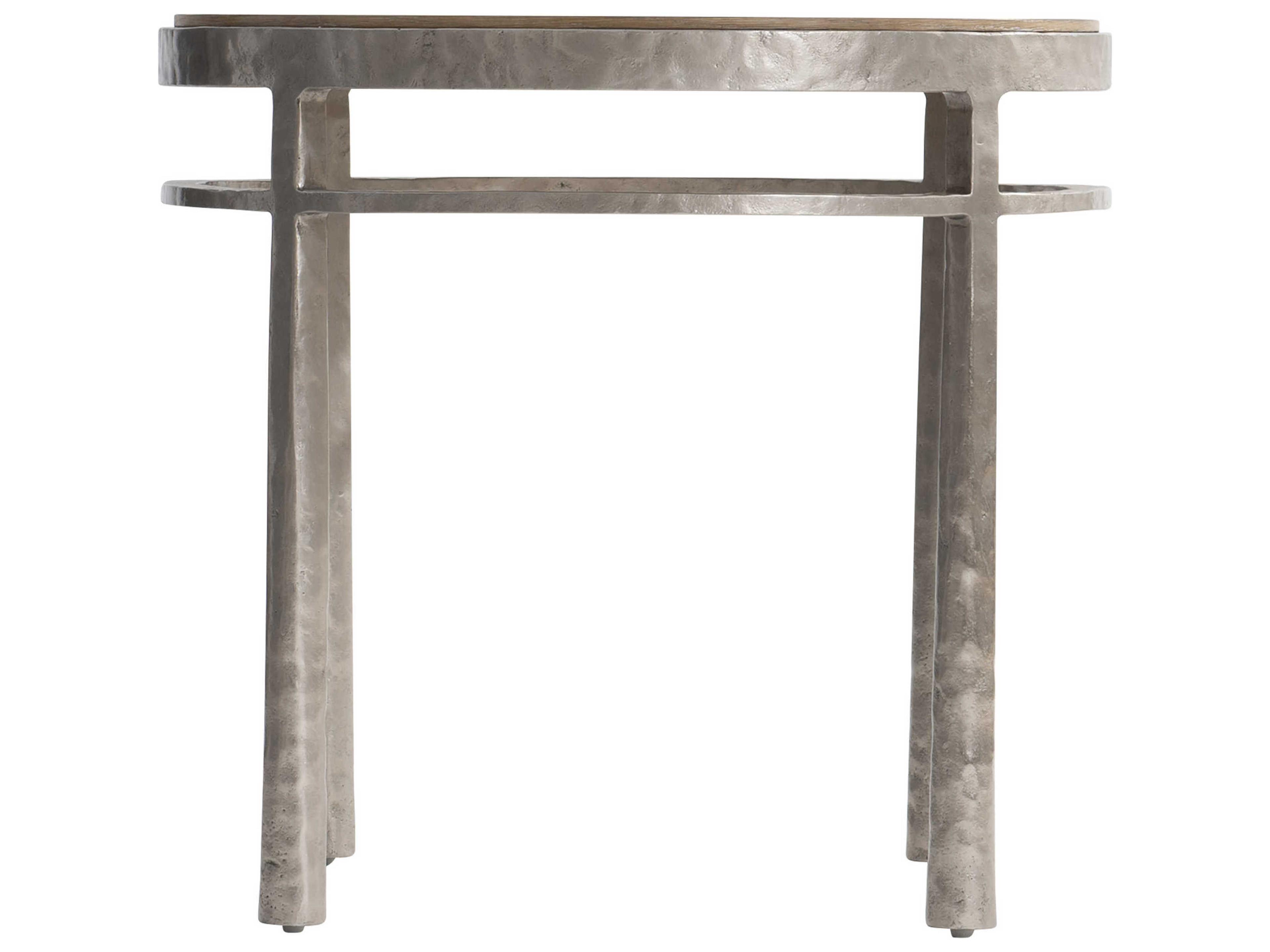 Bernhardt Aventura Round Wood Marcona Frosted Nickel End Table