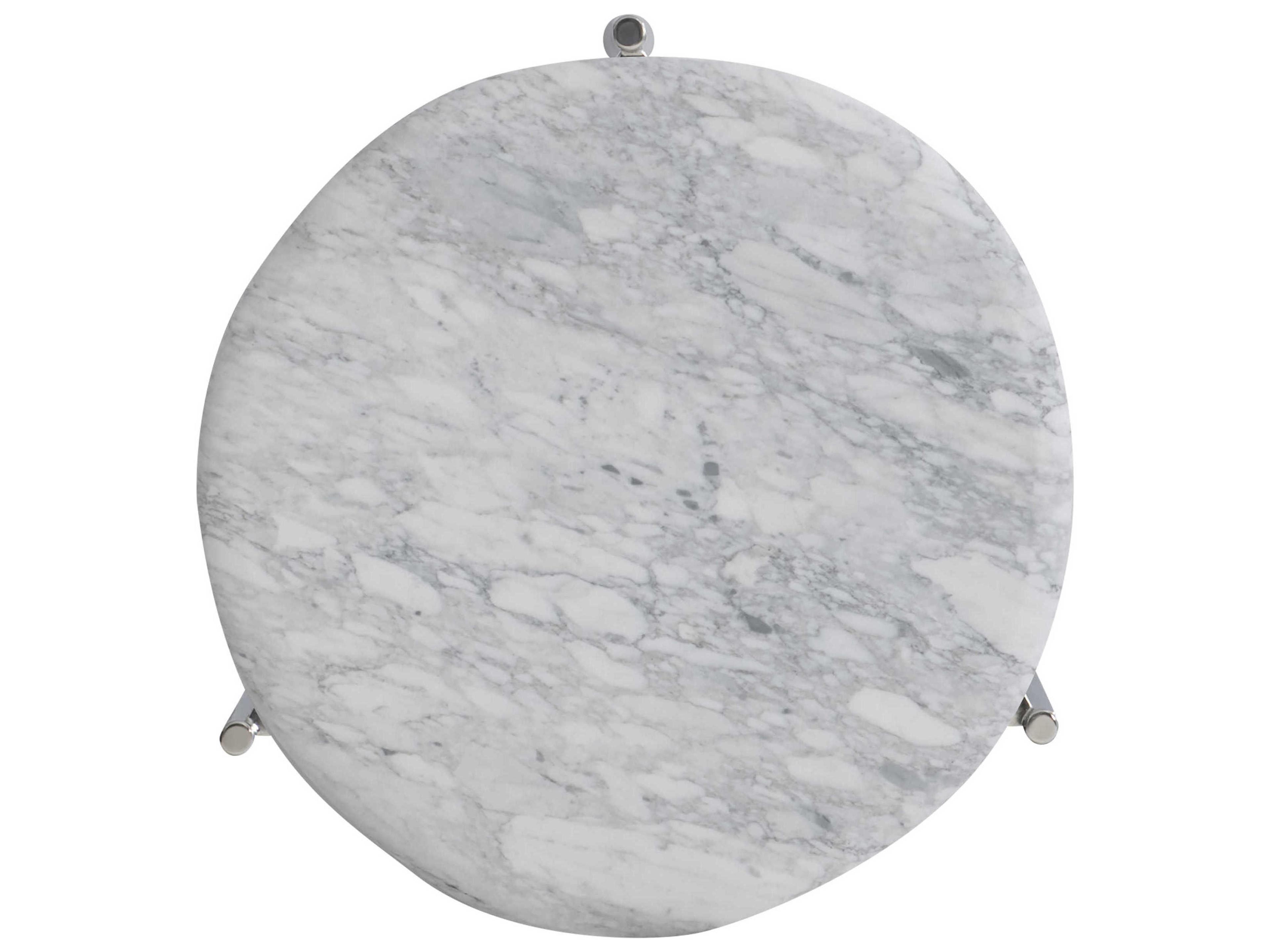 Bernhardt Arris Round Honed Arabescato Marble Polished Stainless Steel End Table