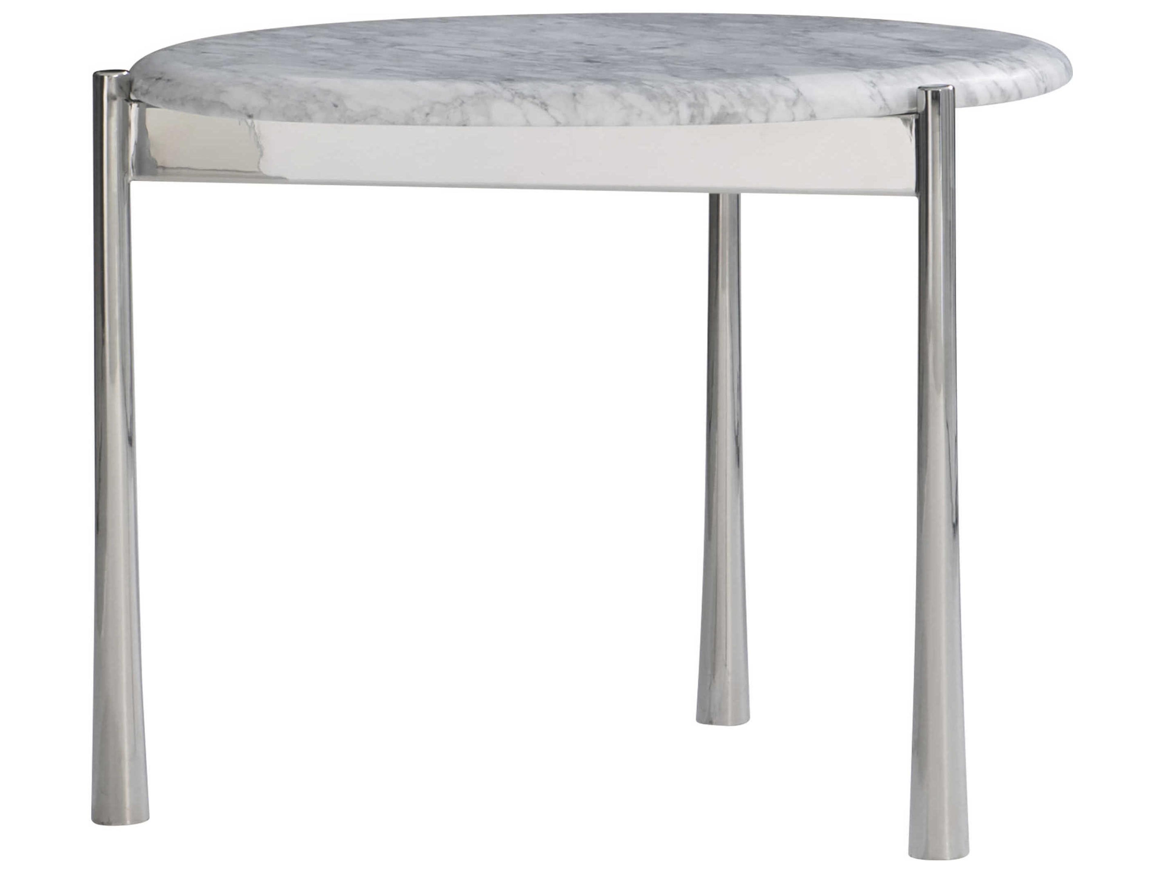 Bernhardt Arris Round Honed Arabescato Marble Polished Stainless Steel End Table