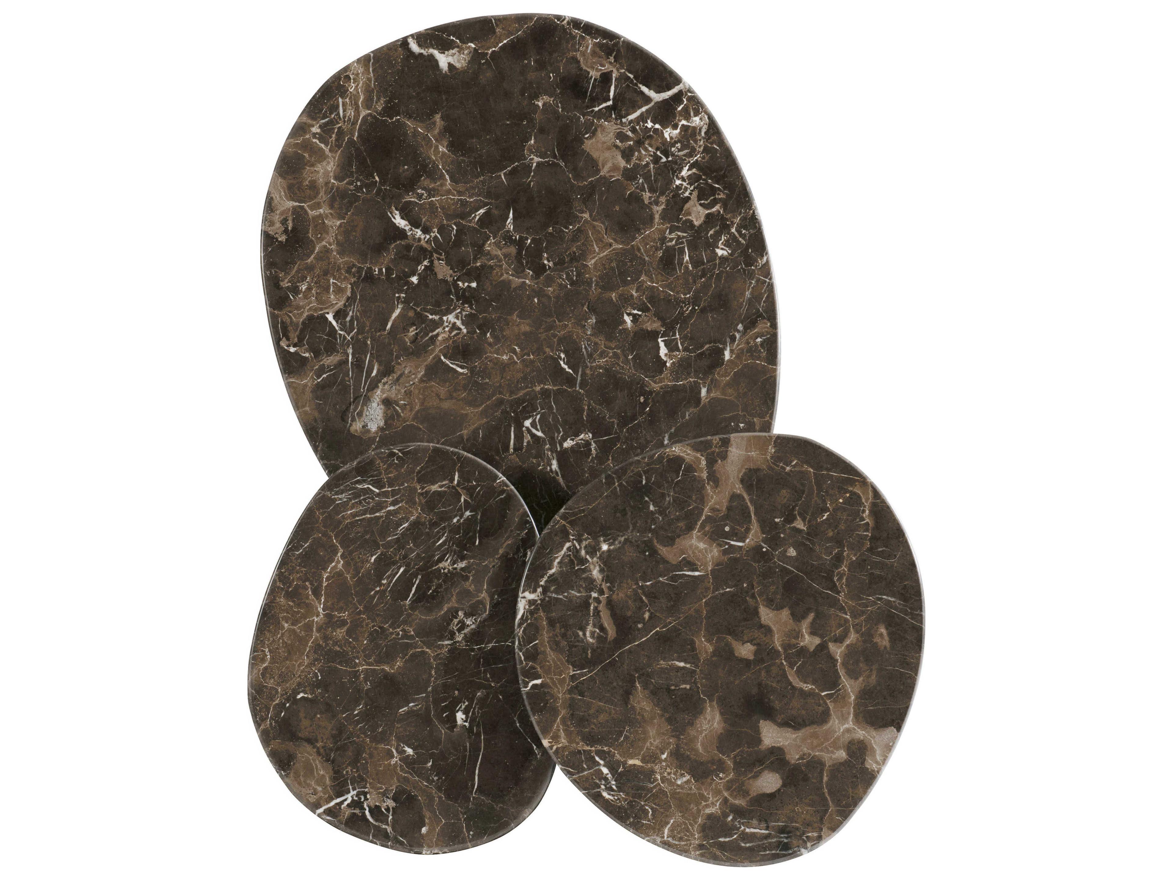 Bernhardt Nez Round Brown Emperador Marble Graphite Cocktail Table