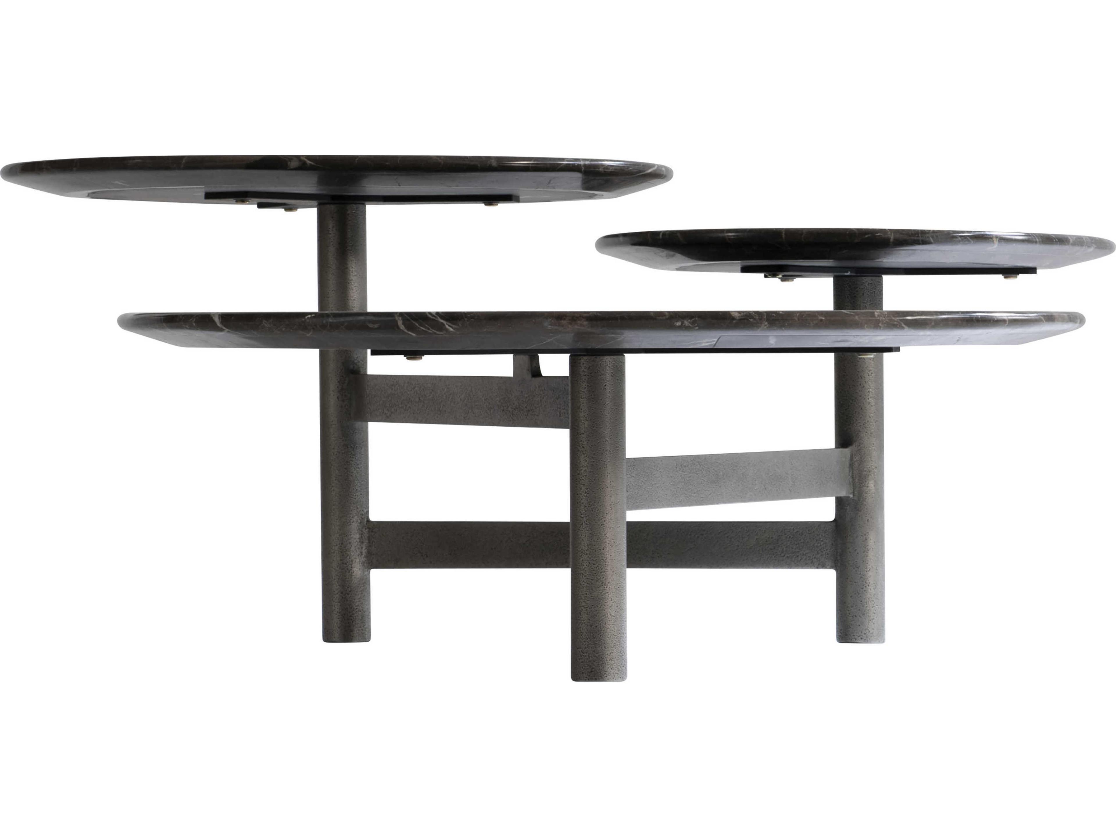 Bernhardt Nez Round Brown Emperador Marble Graphite Cocktail Table
