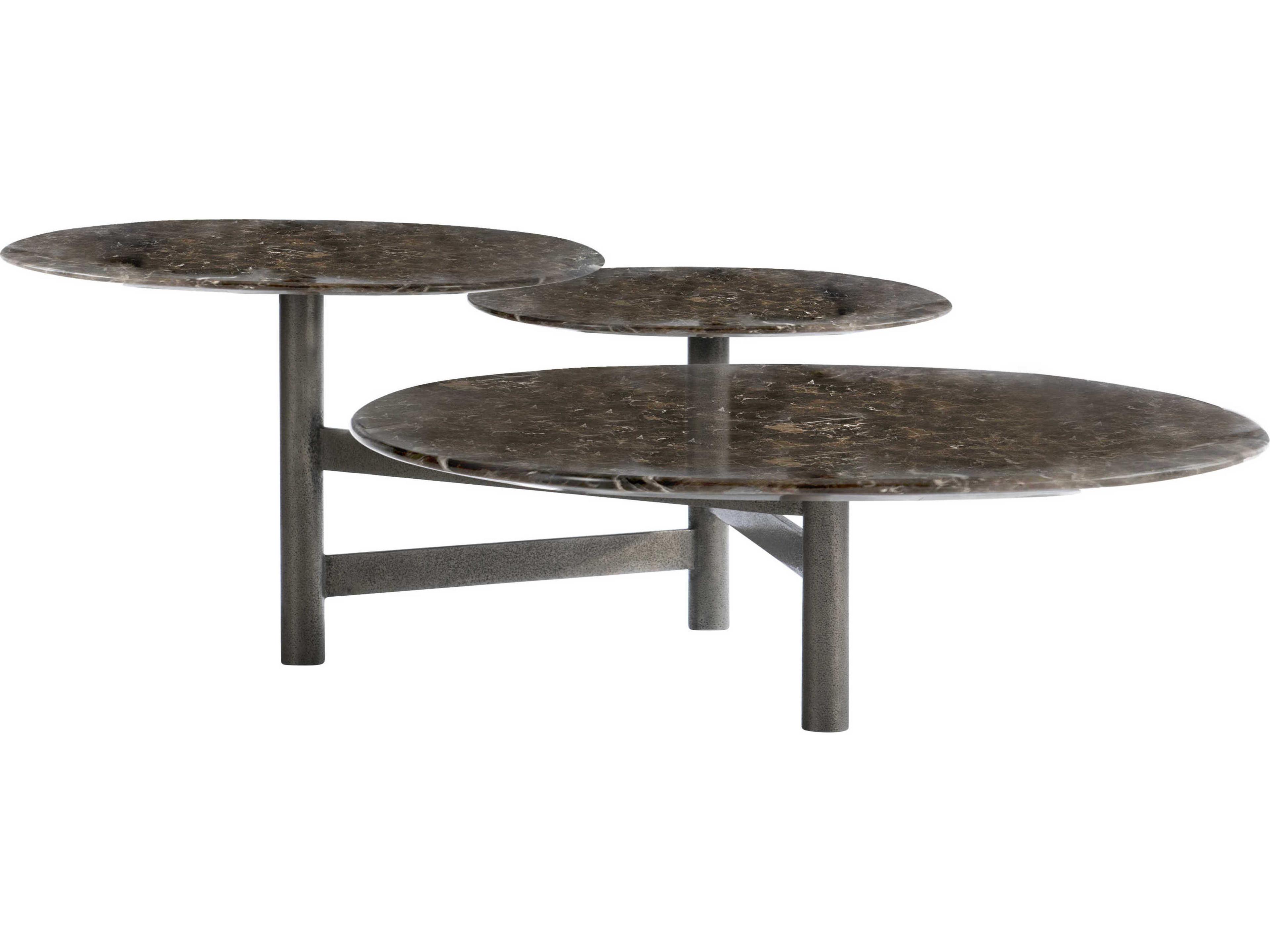 Bernhardt Nez Round Brown Emperador Marble Graphite Cocktail Table