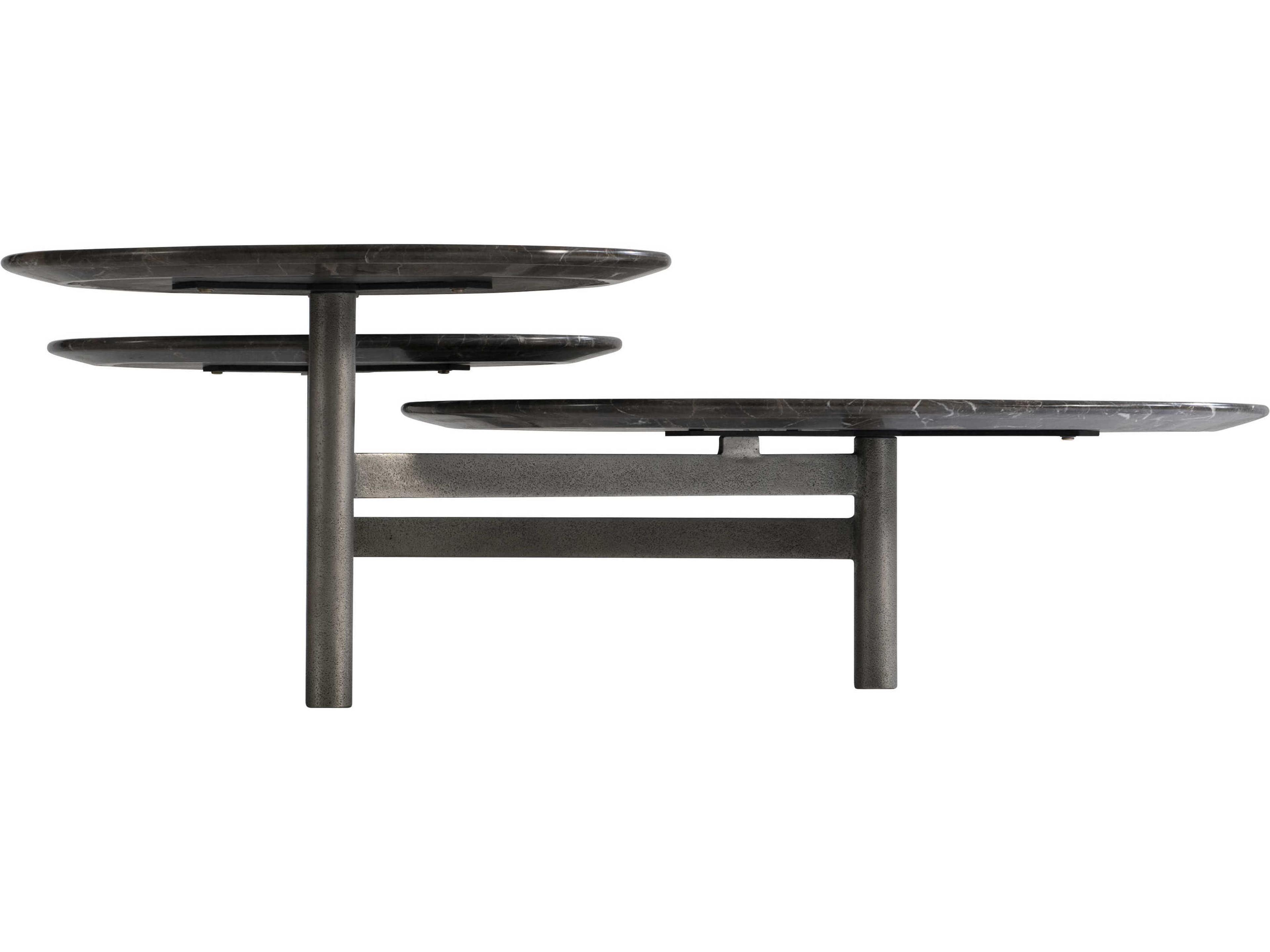 Bernhardt Nez Round Brown Emperador Marble Graphite Cocktail Table