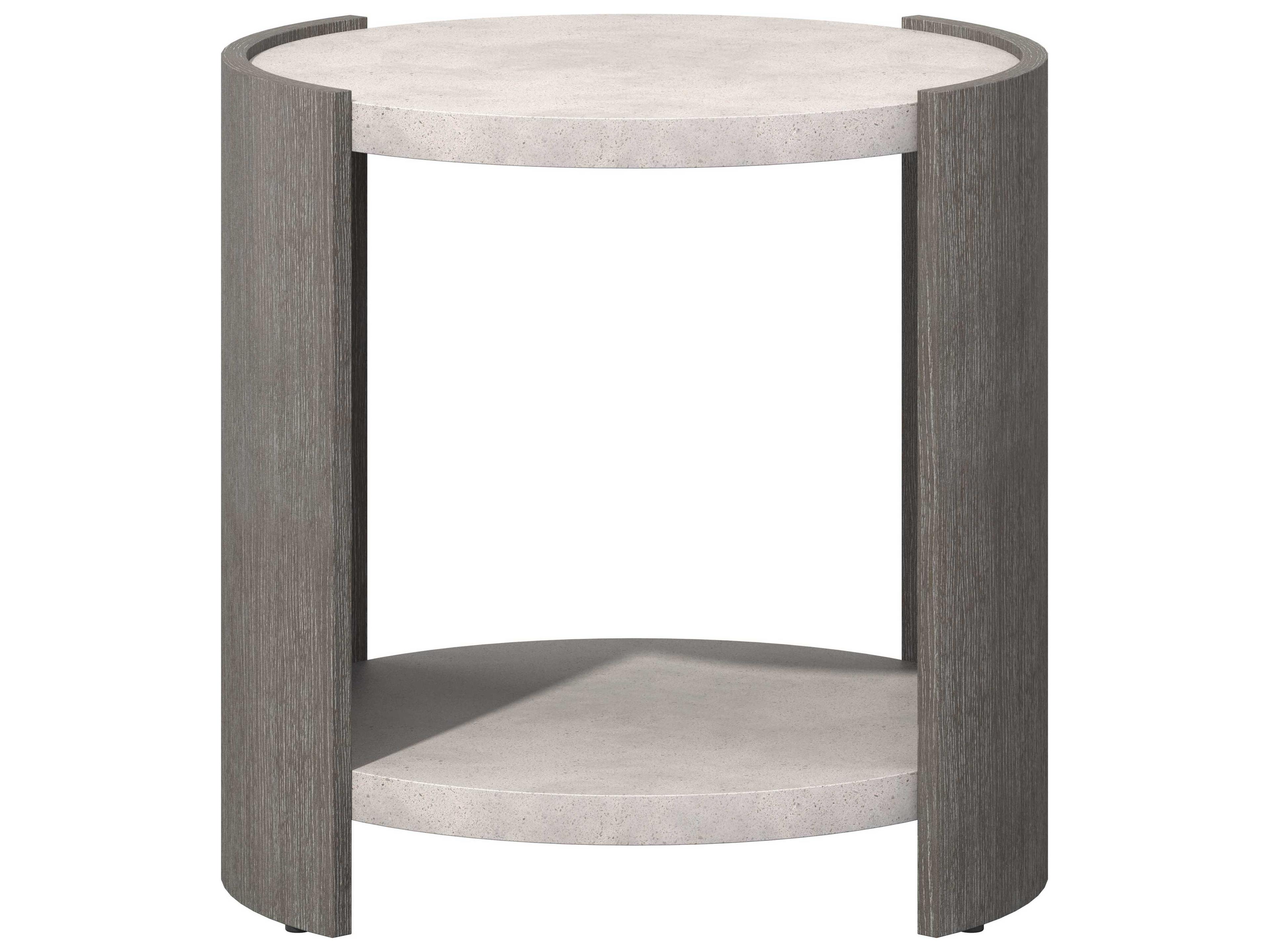 Prado Round Side Table with Concrete Top and Wood Base in Porcini Buff