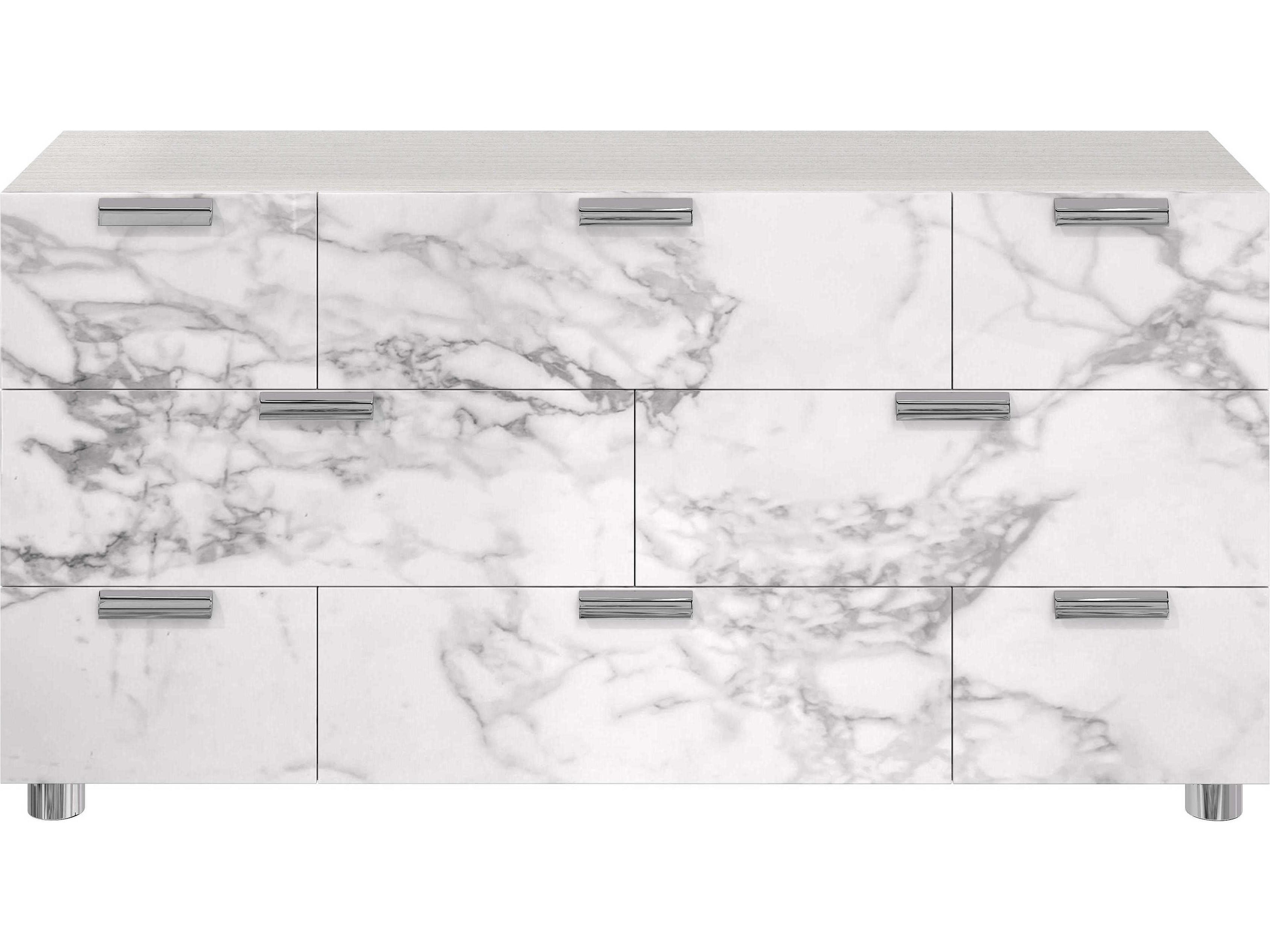 Stratum 8-Drawer Dresser with Arabescato Stone in Mist Finish